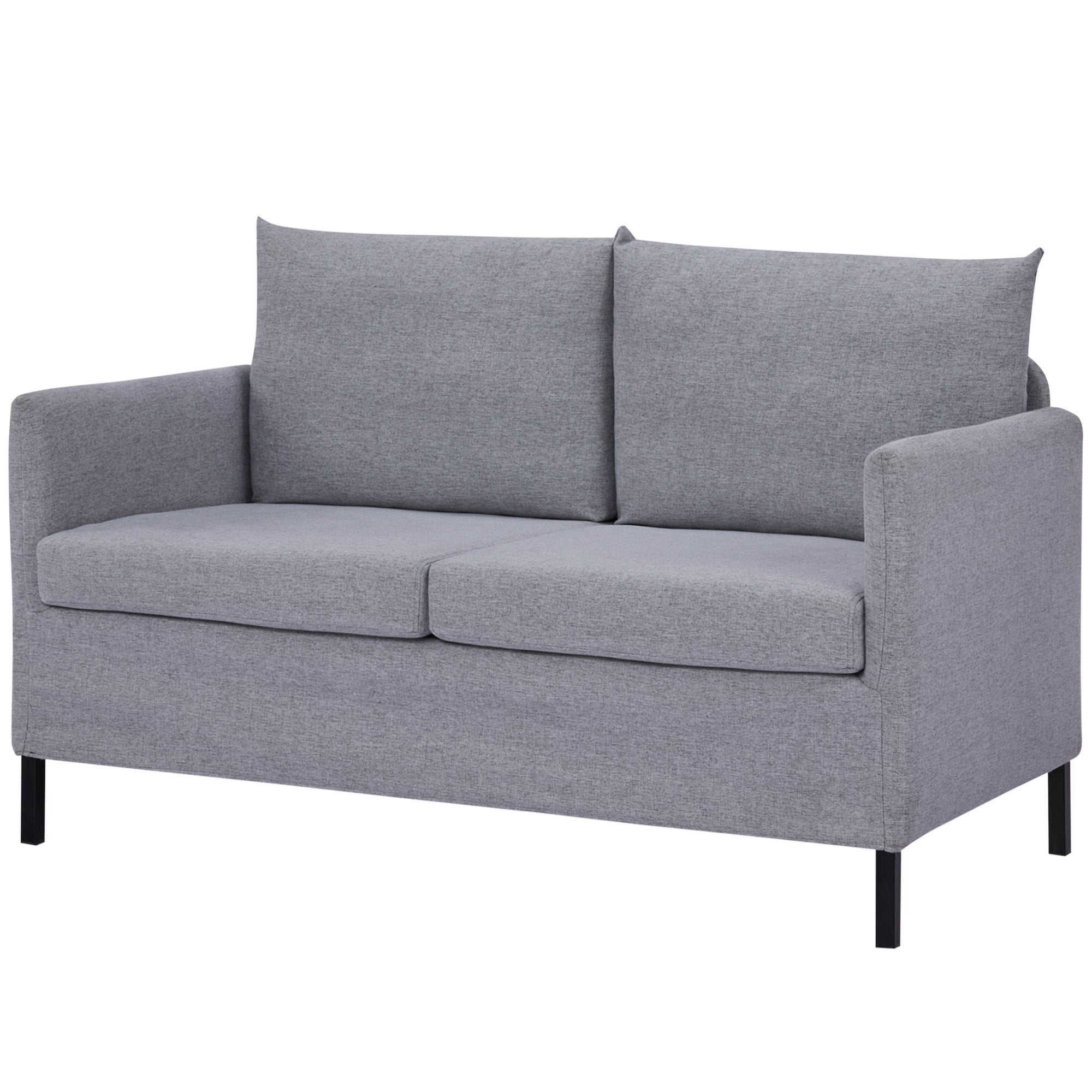 Sofá 2 Lugares Estofado em Linho Sintético 130x67x76.5cm - Cinza Claro