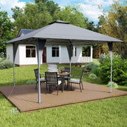 Gazebo Emergente com Bolsa de Transporte Portátil 8 Estacas 4 Cordas de Vento para Pátio Jardim Camping 390 x 390 cm Cinzento