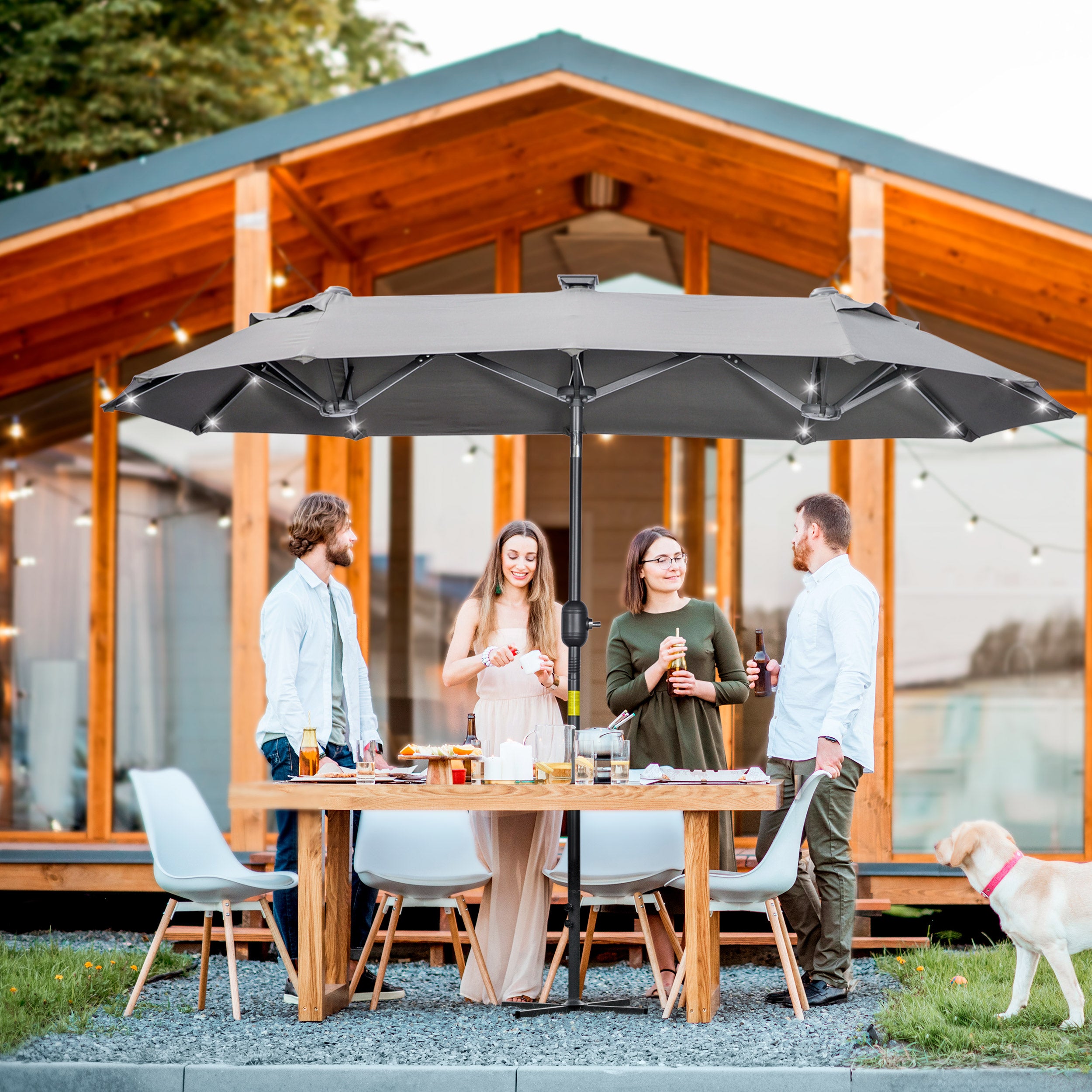 Chapéu de Sol Duplo 295x150x219 cm Cinzento