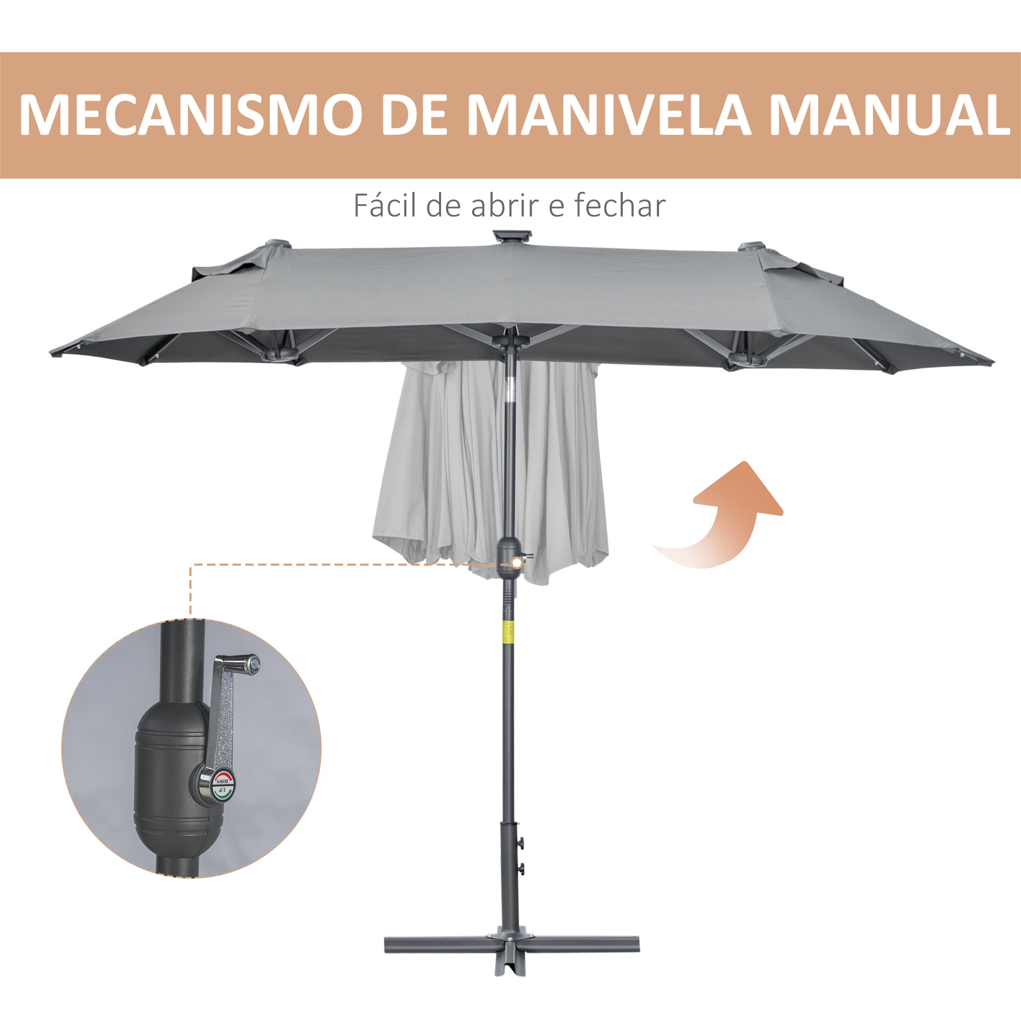 Chapéu de Sol Duplo 295x150x219 cm Cinzento
