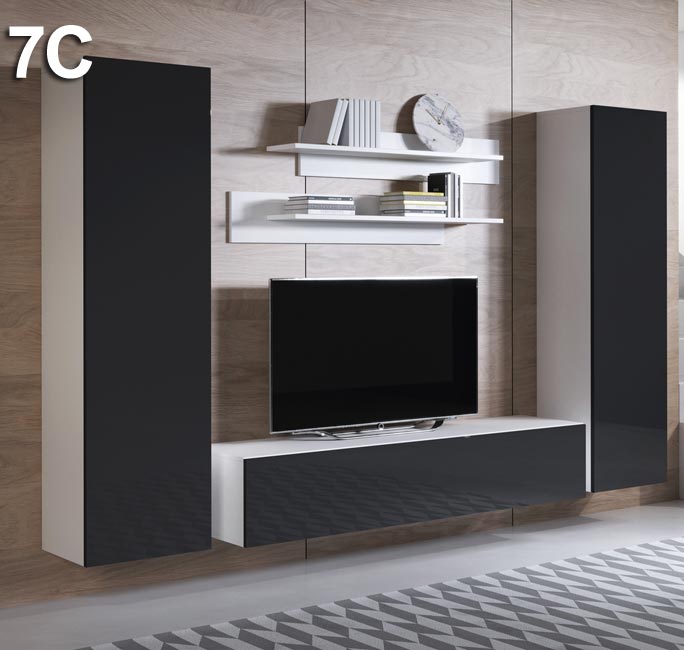 Conjunto de móveis Leiko 7C branco e preto (2,6m)