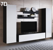 Conjunto de móveis de TV Leiko 7D preto e branco (2,6m)