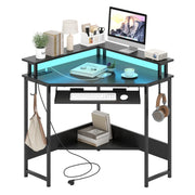 Mesa Gaming com Luzes LED e Suporte para Monitor e Teclado - Preto