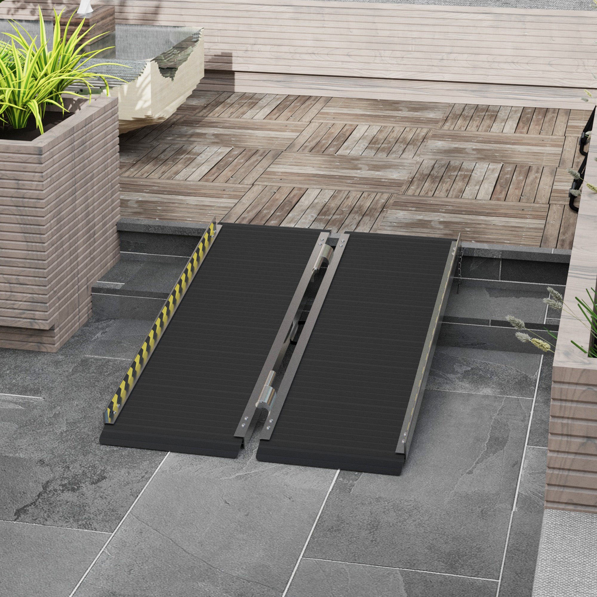 Rampa para Cadeira de Rodas Dobrável – 122x73,6x5,1 cm – Preto – Liga de alumínio
