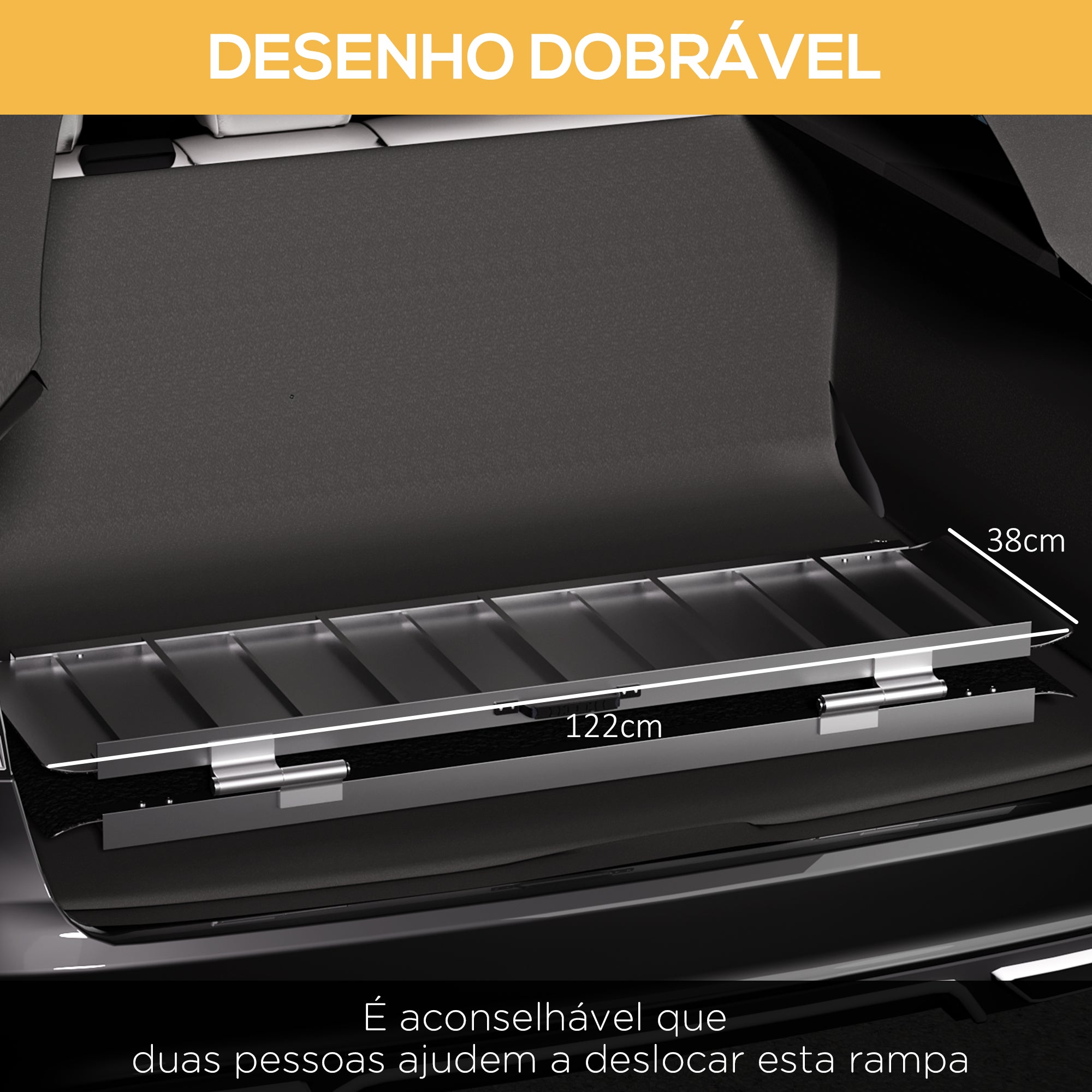 Rampa para Cadeira de Rodas Dobrável – 122x73,6x5,1 cm – Preto – Liga de alumínio