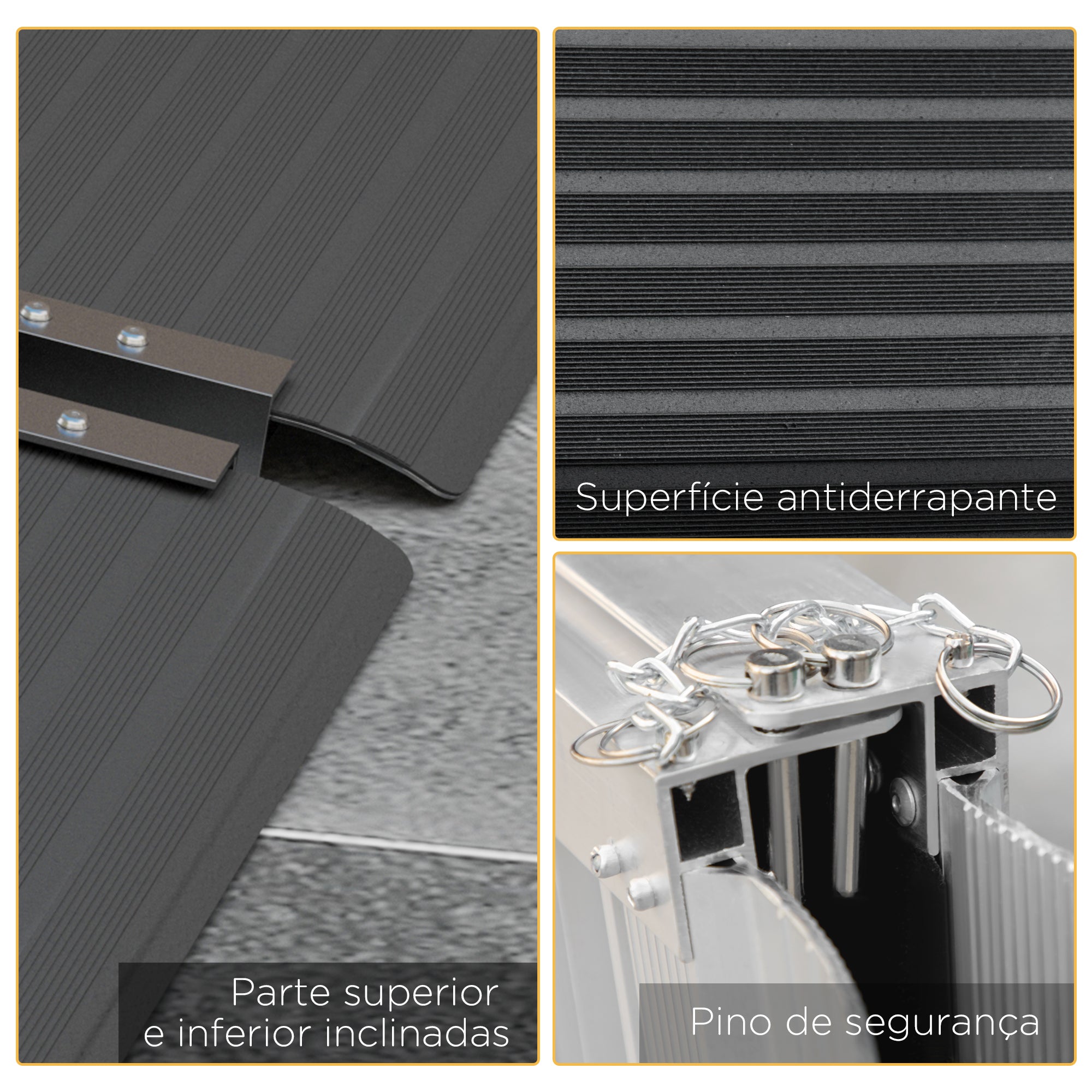 Rampa para Cadeira de Rodas Dobrável – 122x73,6x5,1 cm – Preto – Liga de alumínio