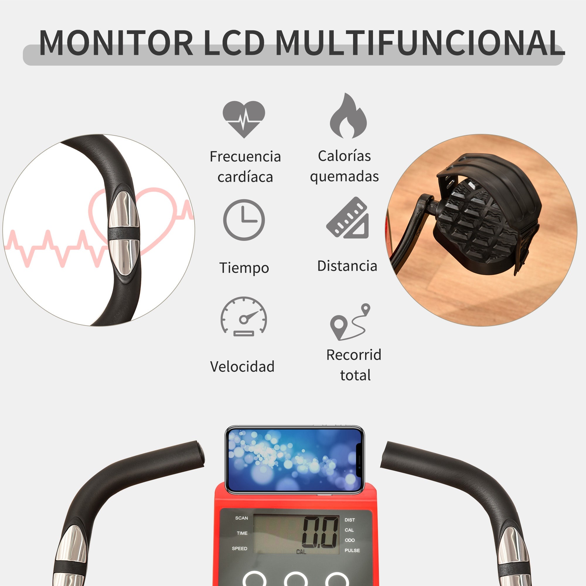 Bicicleta Estática Dobrável com Assento Ajustável 51x97x115cm Vermelho e Preto