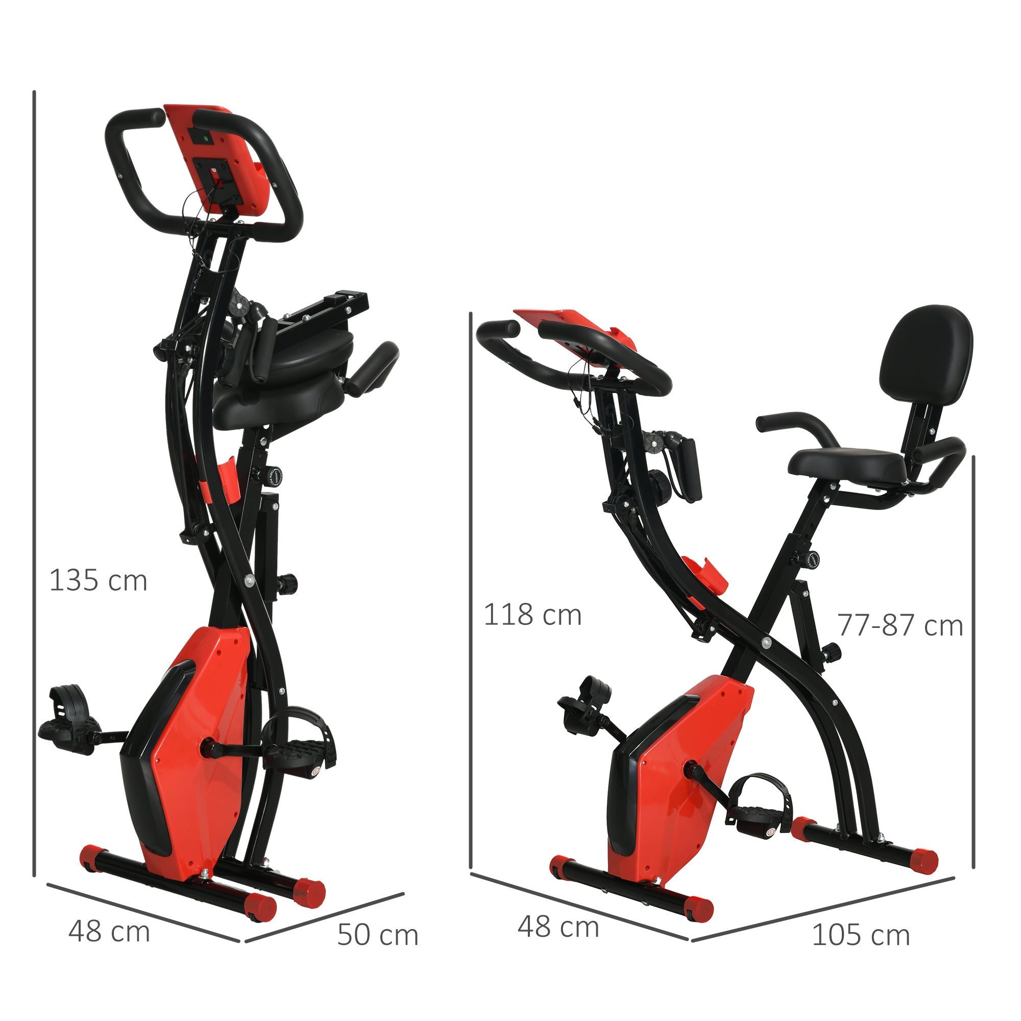 Bicicleta Estática Dobrável com Assento Ajustável 51x97x115cm Vermelho e Preto