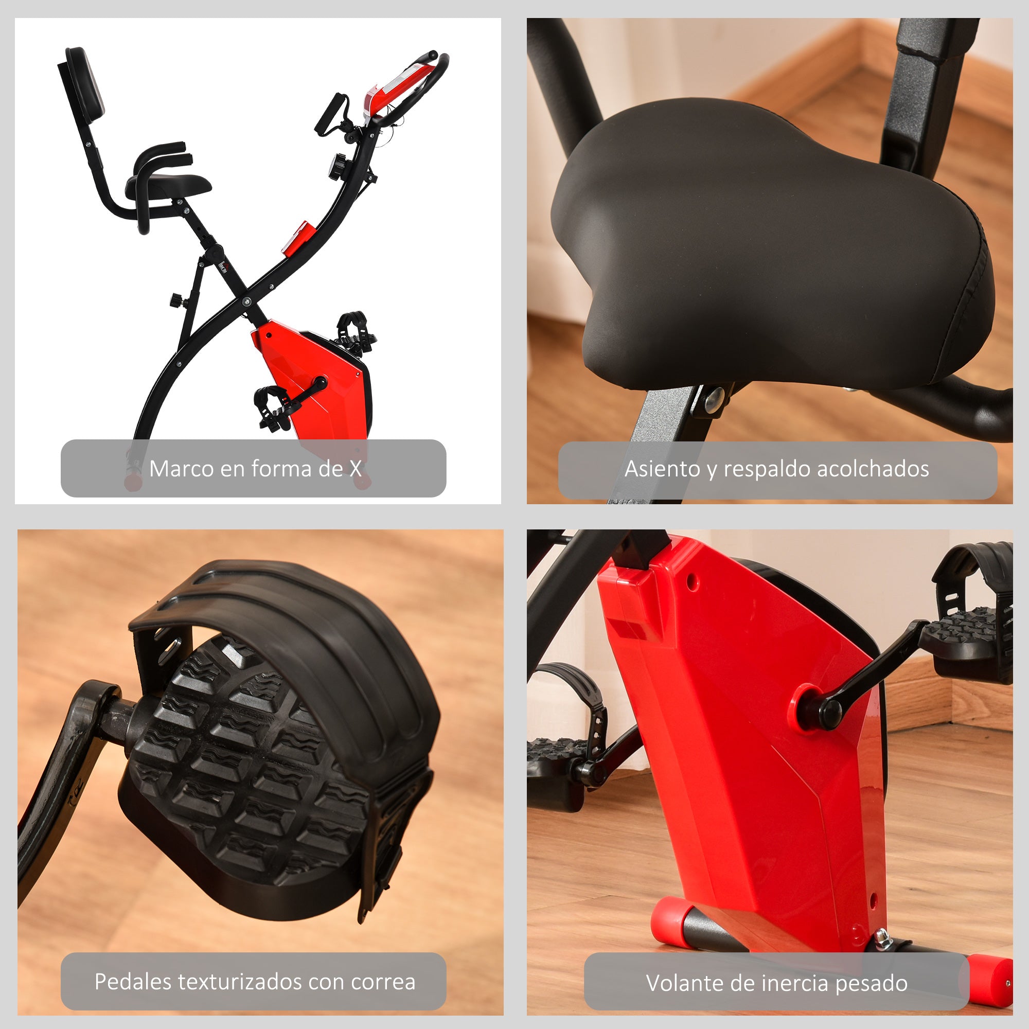 Bicicleta Estática Dobrável com Assento Ajustável 51x97x115cm Vermelho e Preto