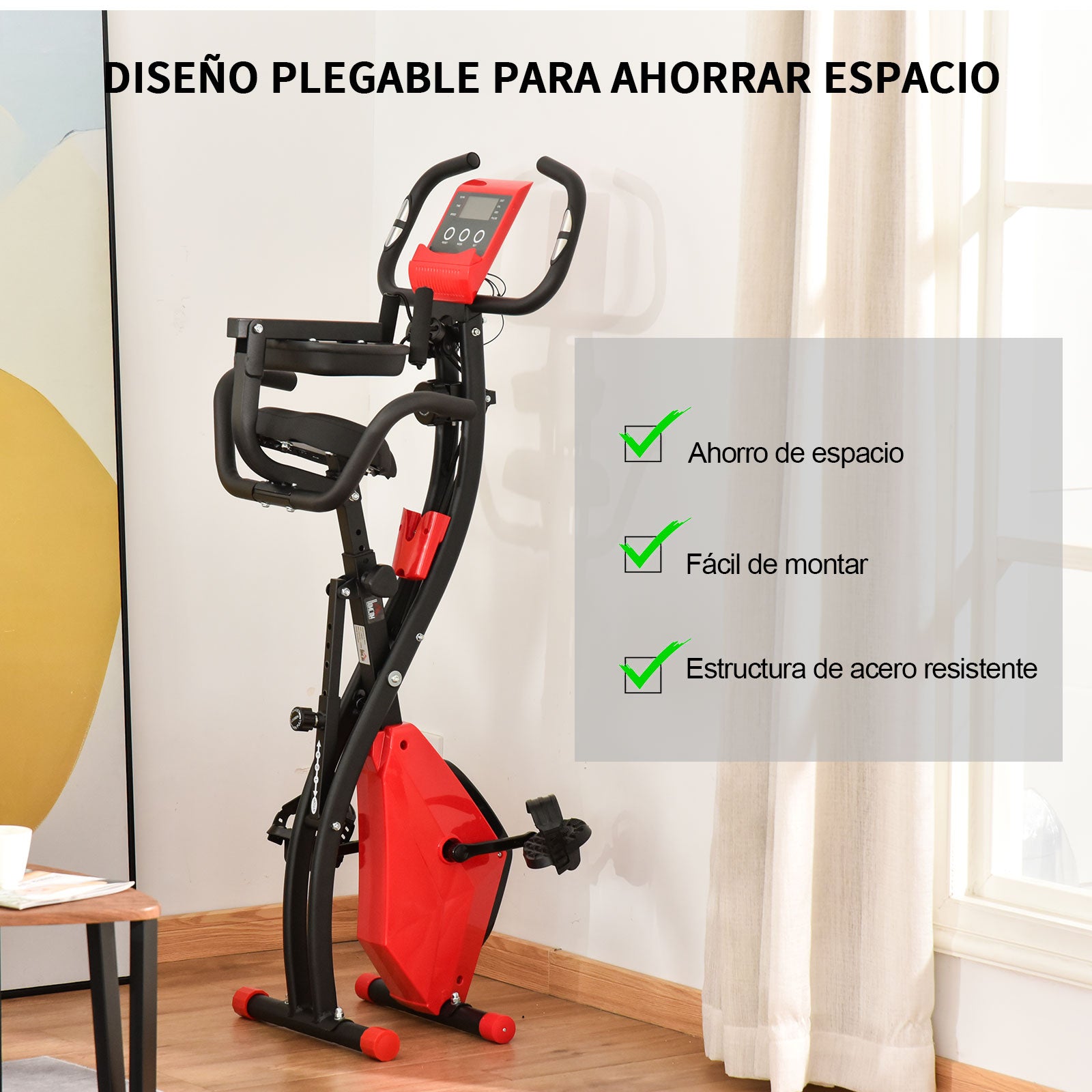 Bicicleta Estática Dobrável com Assento Ajustável 51x97x115cm Vermelho e Preto