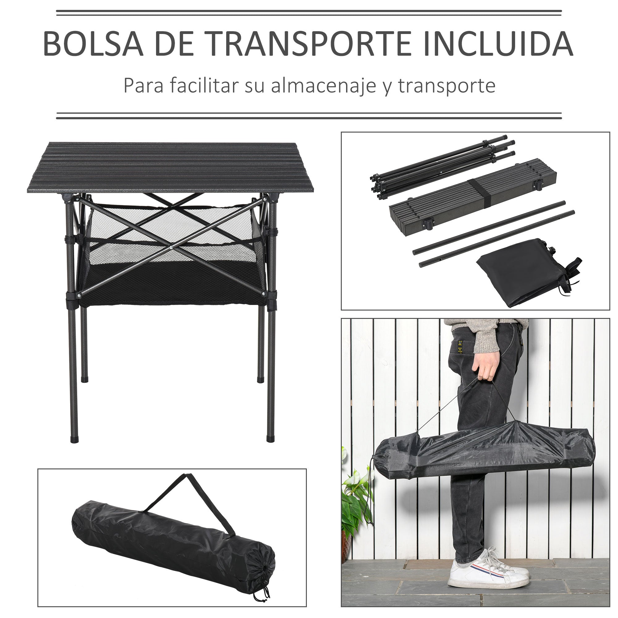 Mesa Dobrável de Camping 70x70x69 cm - Preto