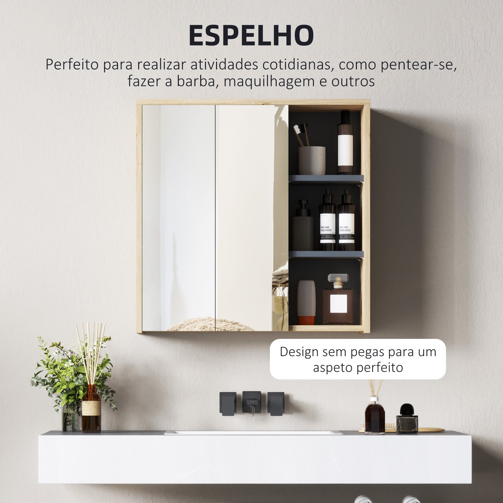 Armário de Casa de Banho com Espelho 60x20x60 cm - Cor de Carvalho