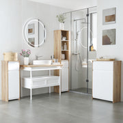 Armário de Casa de Banho Moderno – 60x30x90 cm – Branco e Madeira – MDF