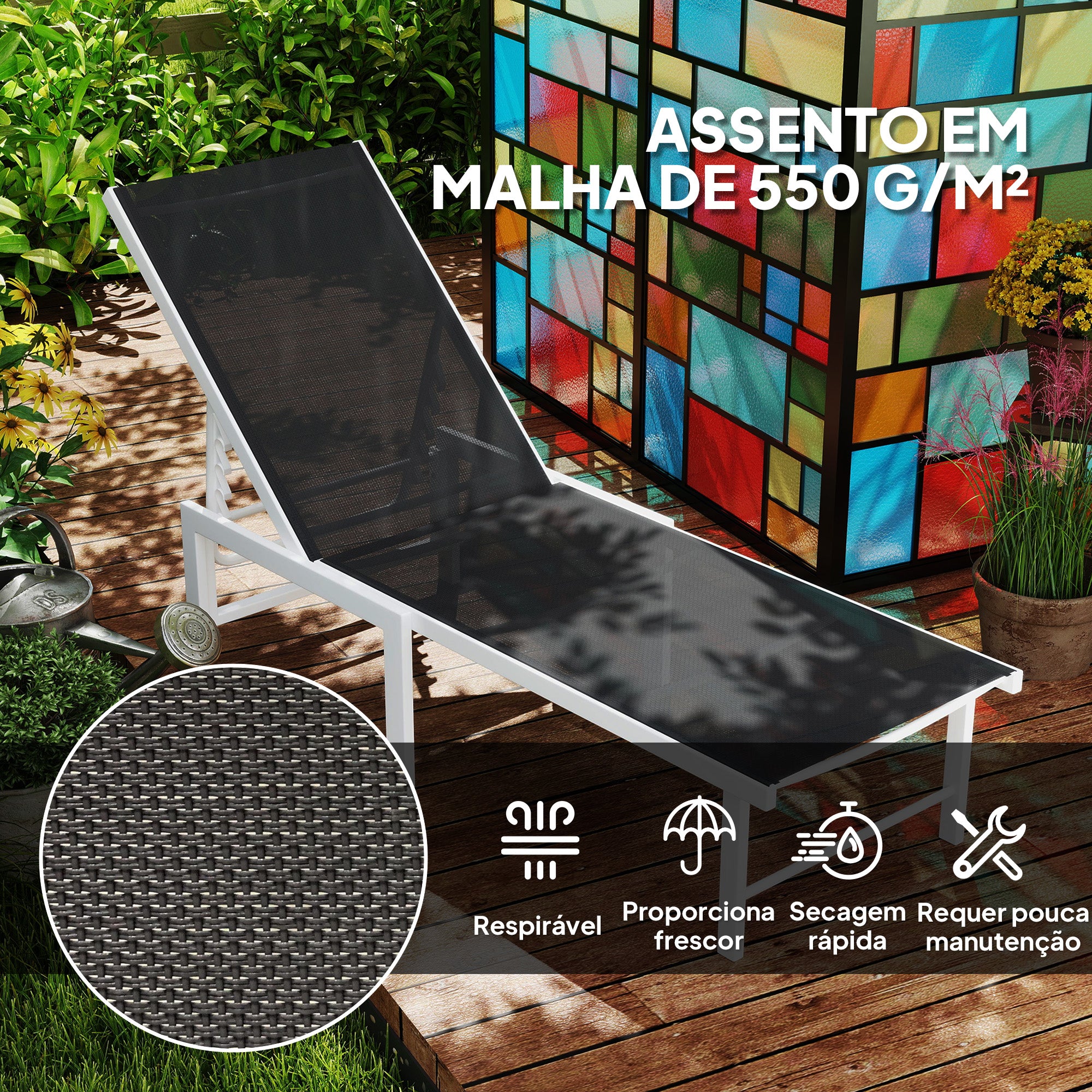 Espreguiçadeira Reclinável de Jardim Cinzento 60x166x84 cm