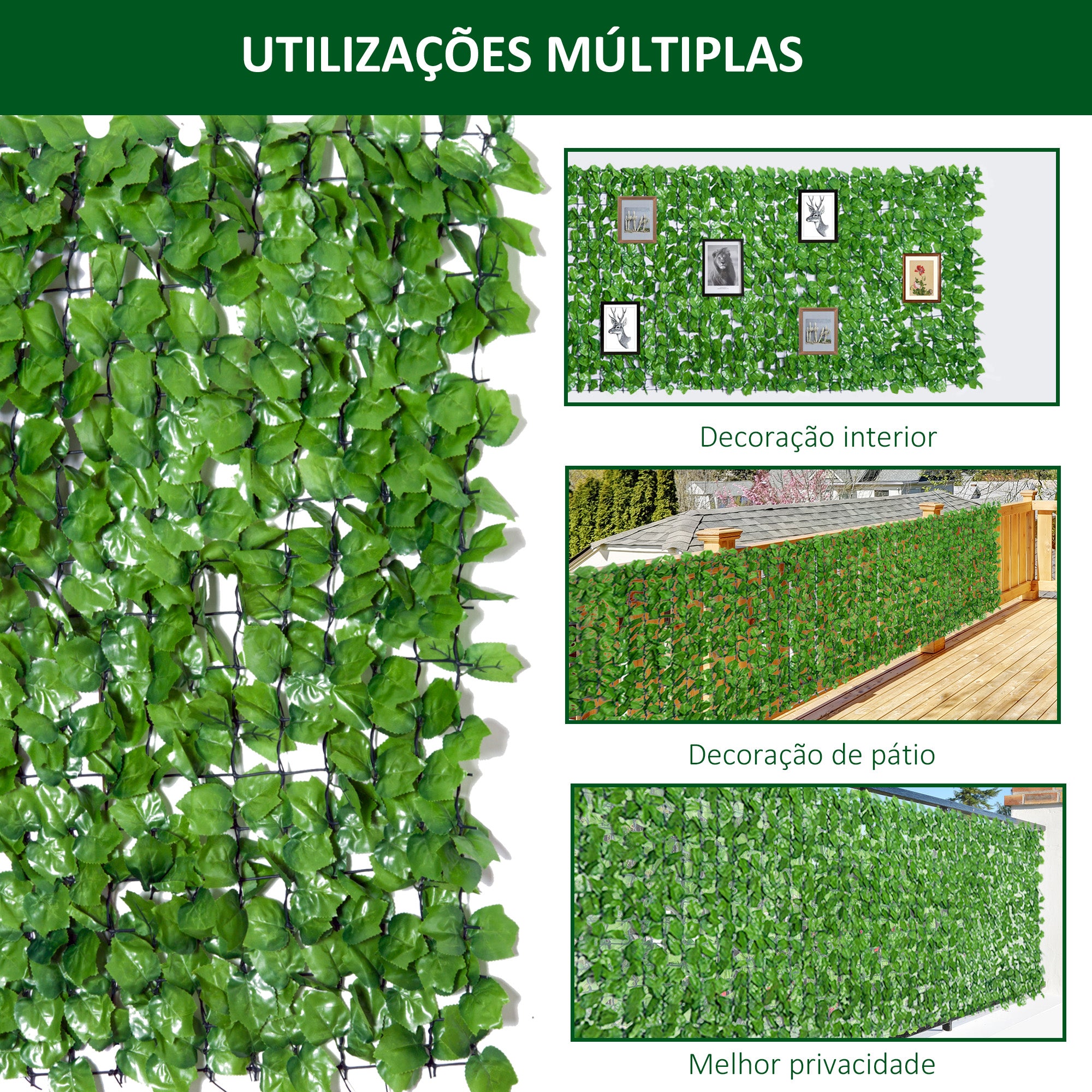 Vedação Artificial em Rolo 300x100 cm Verde - Decoração de Privacidade para Jardim