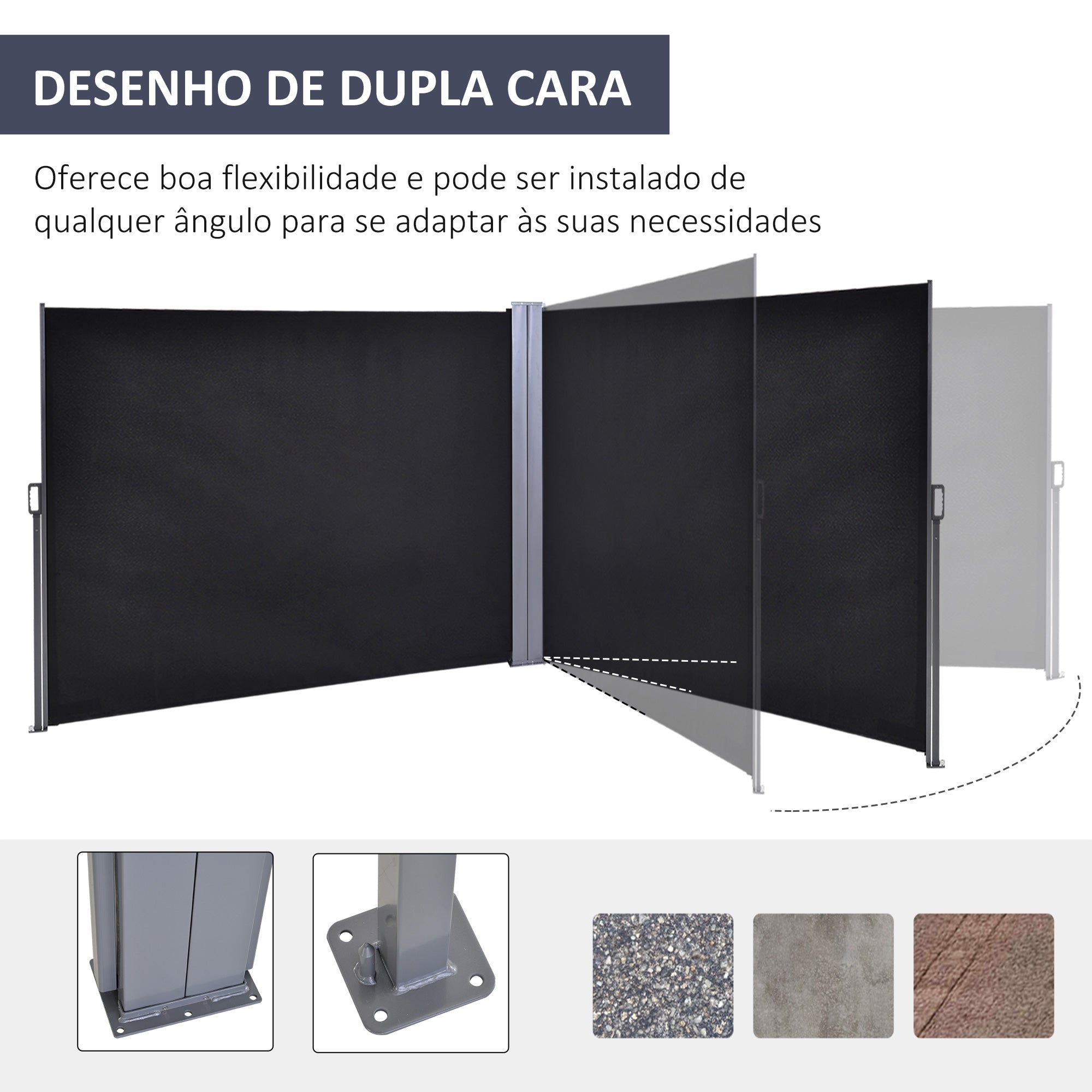 Toldo Lateral Retrátil 600x160cm Cinza Escuro - Proteção UV+50 e Ângulo Ajustável