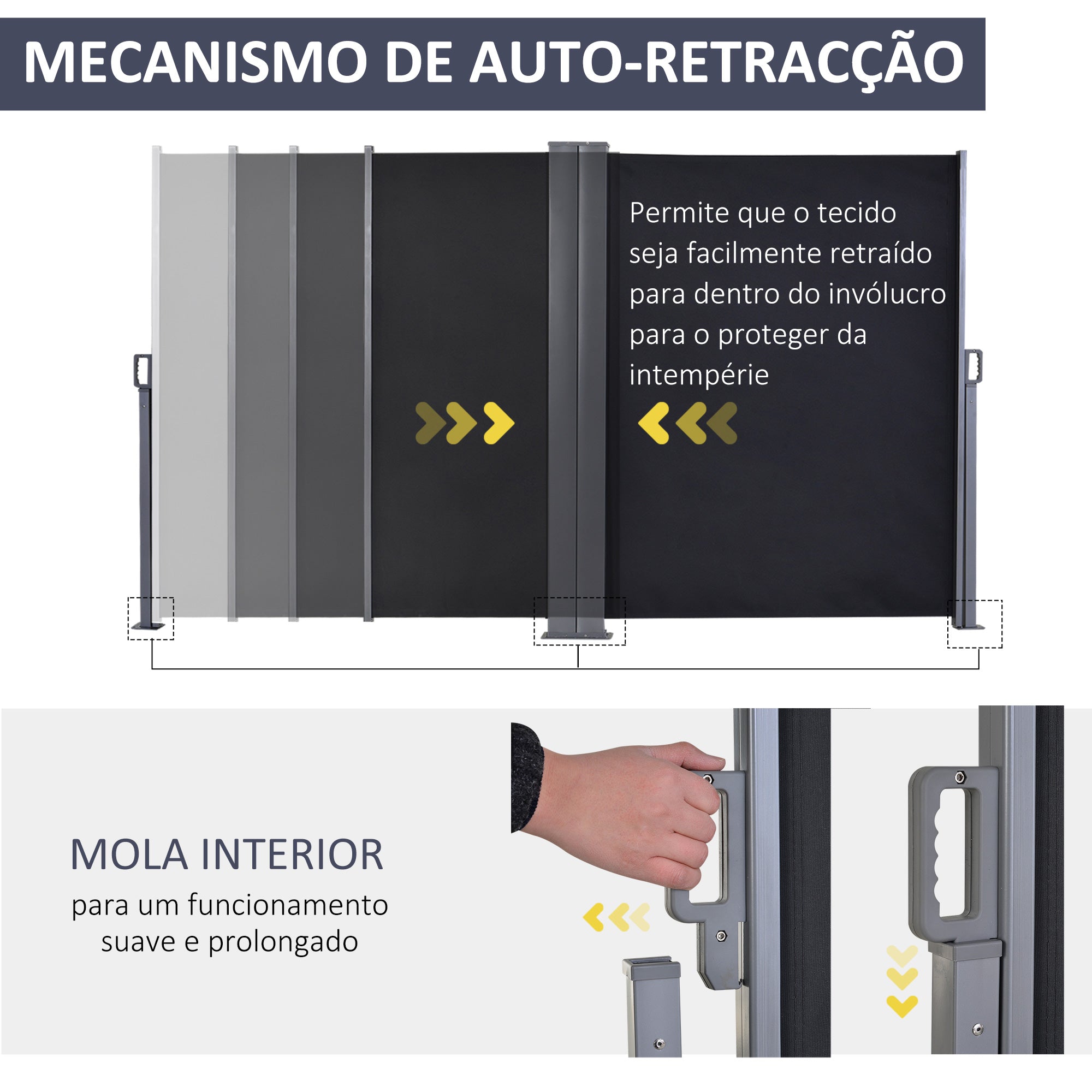 Toldo Lateral Retrátil 600x160cm Cinza Escuro - Proteção UV+50 e Ângulo Ajustável