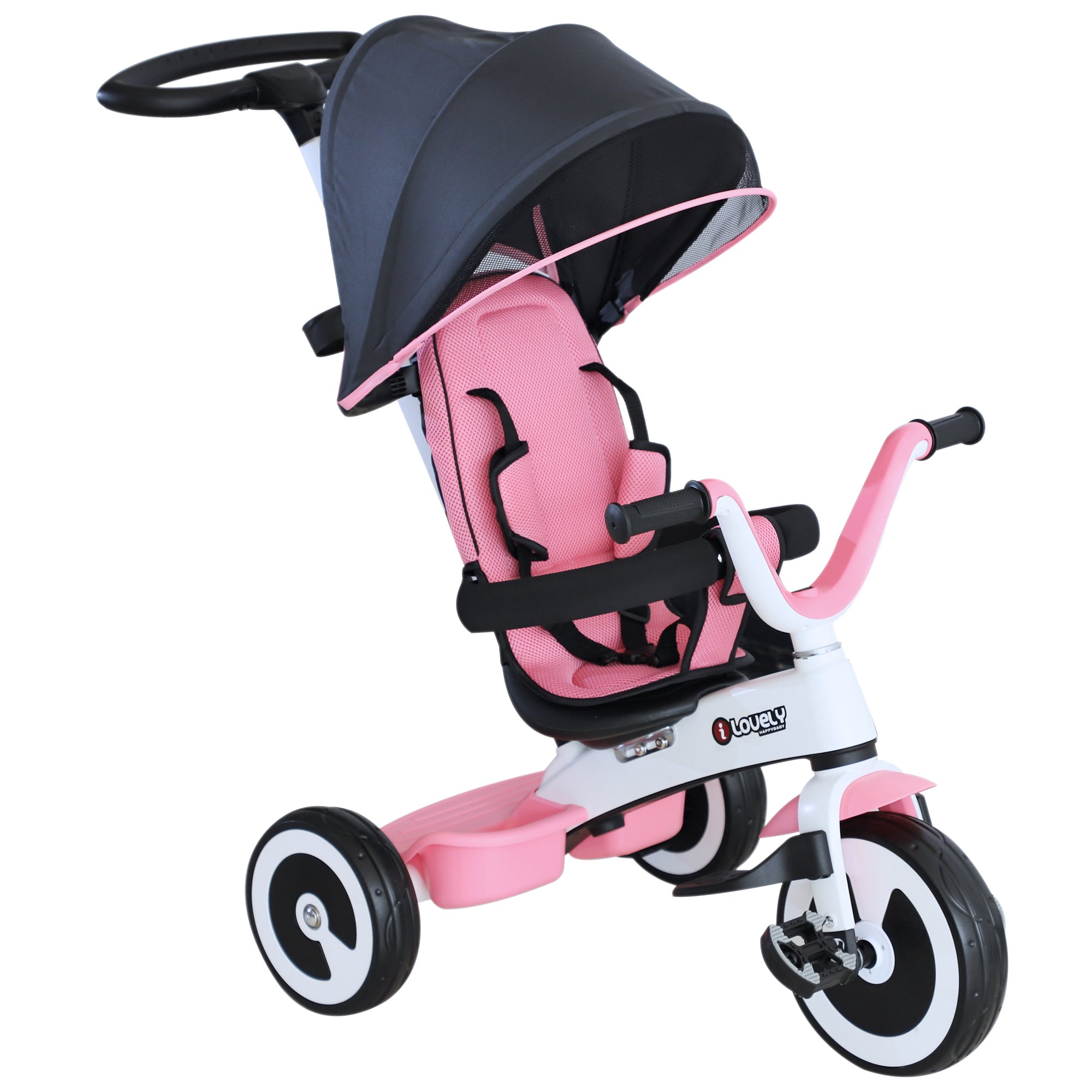 Triciclo 4 em 1 Evolutivo para Crianças +18 Meses - Rosa 115x54x96 cm