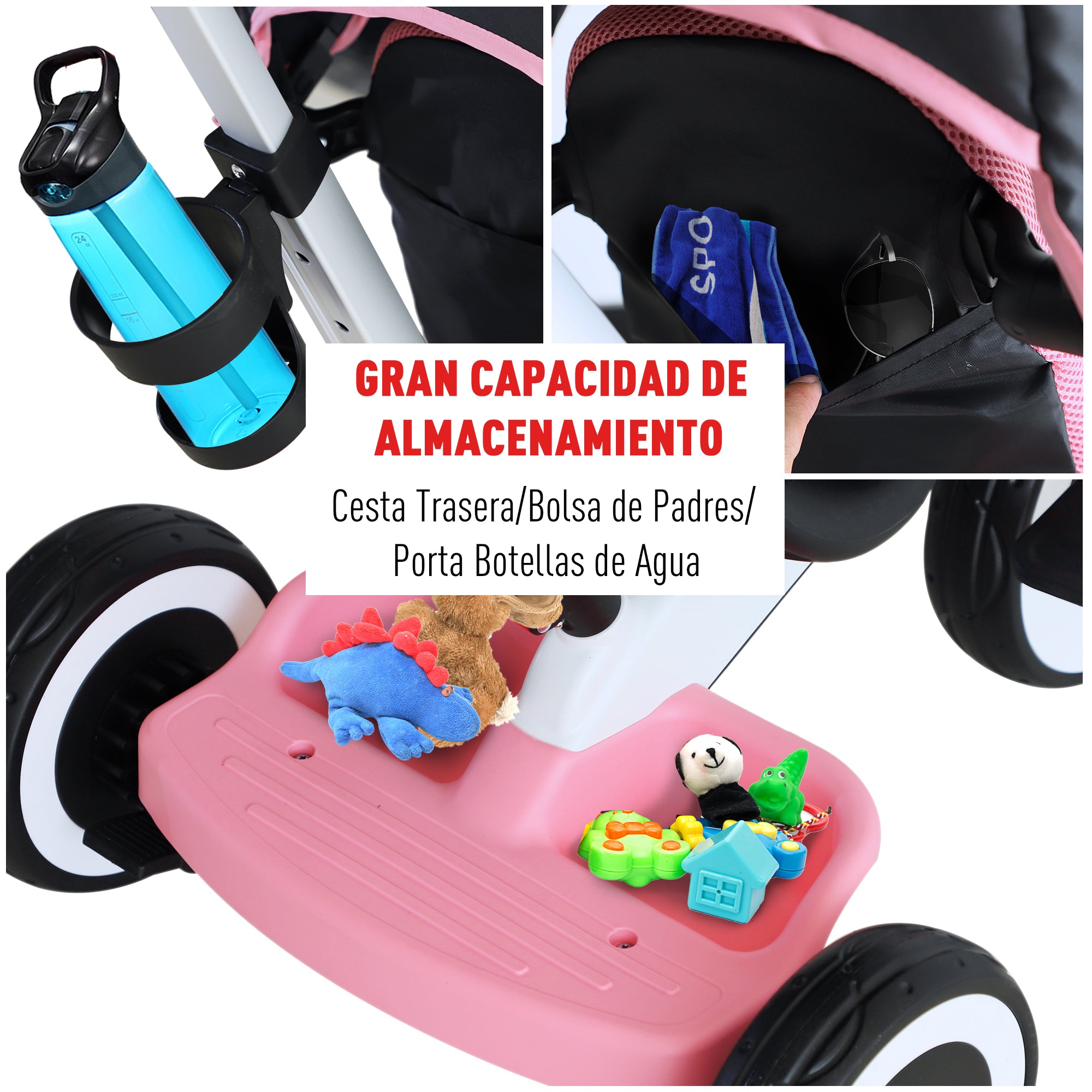 Triciclo 4 em 1 Evolutivo para Crianças +18 Meses - Rosa 115x54x96 cm