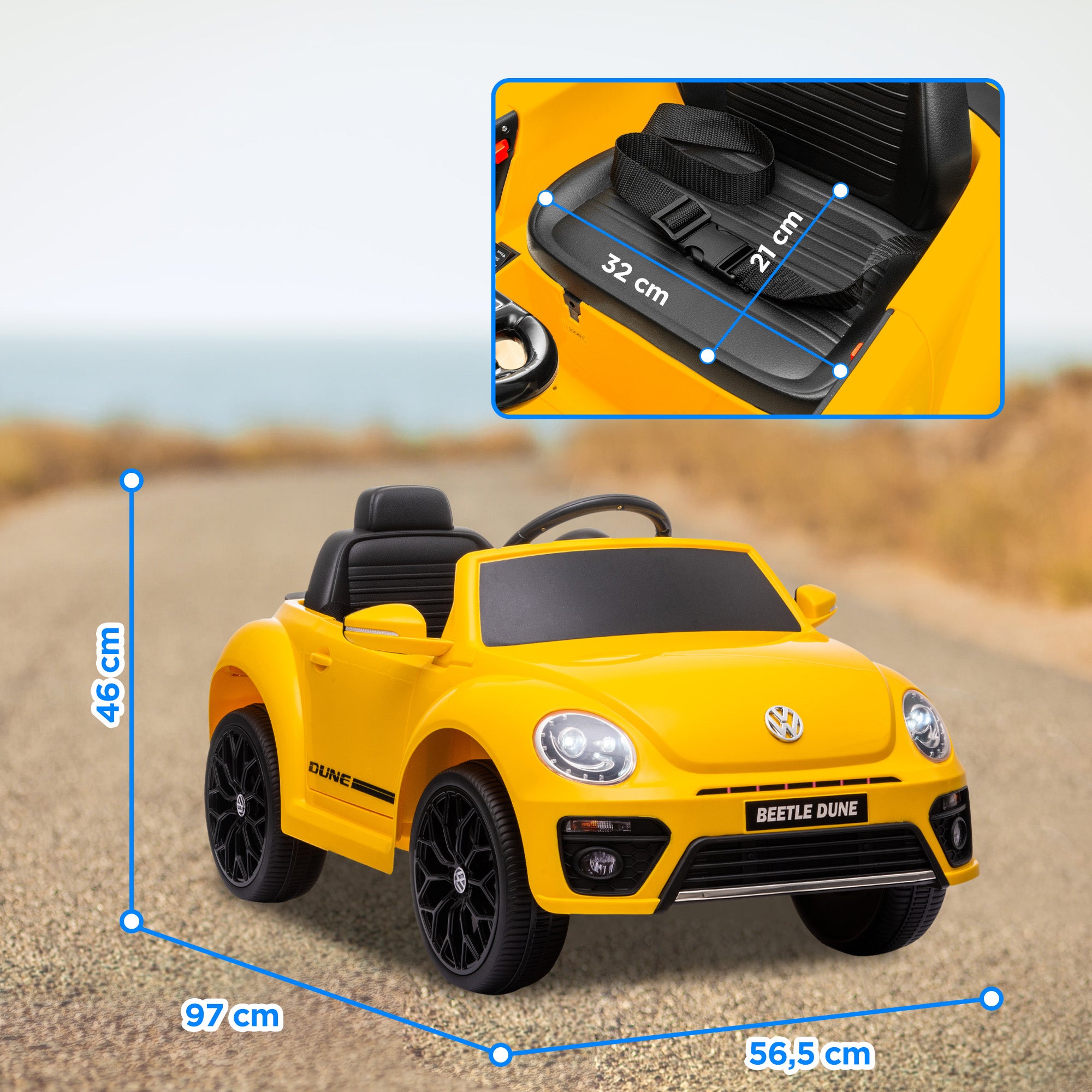 Carro Elétrico Infantil Amarelo 97x56,5x46 cm com Controlo Remoto e Música