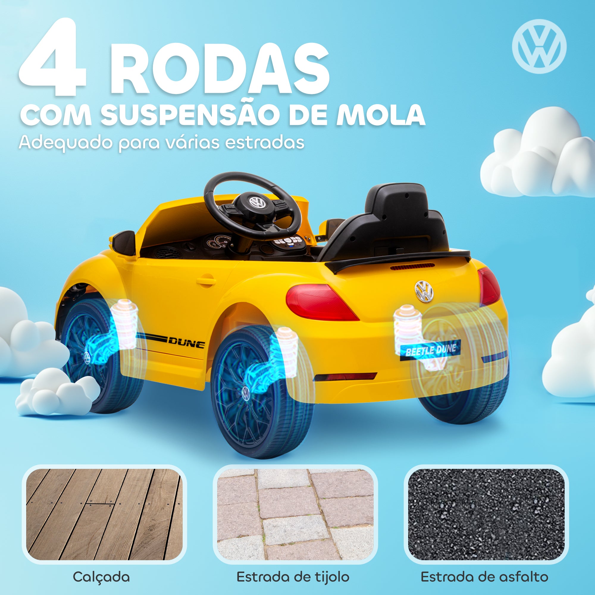Carro Elétrico Infantil Amarelo 97x56,5x46 cm com Controlo Remoto e Música
