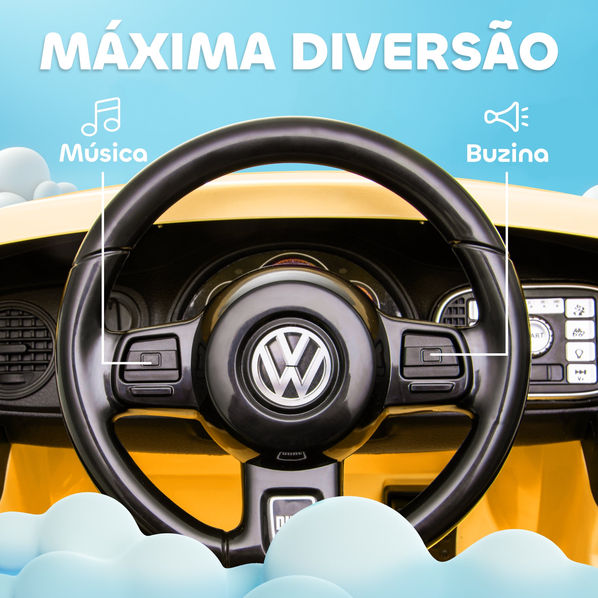 Carro Elétrico Infantil Amarelo 97x56,5x46 cm com Controlo Remoto e Música