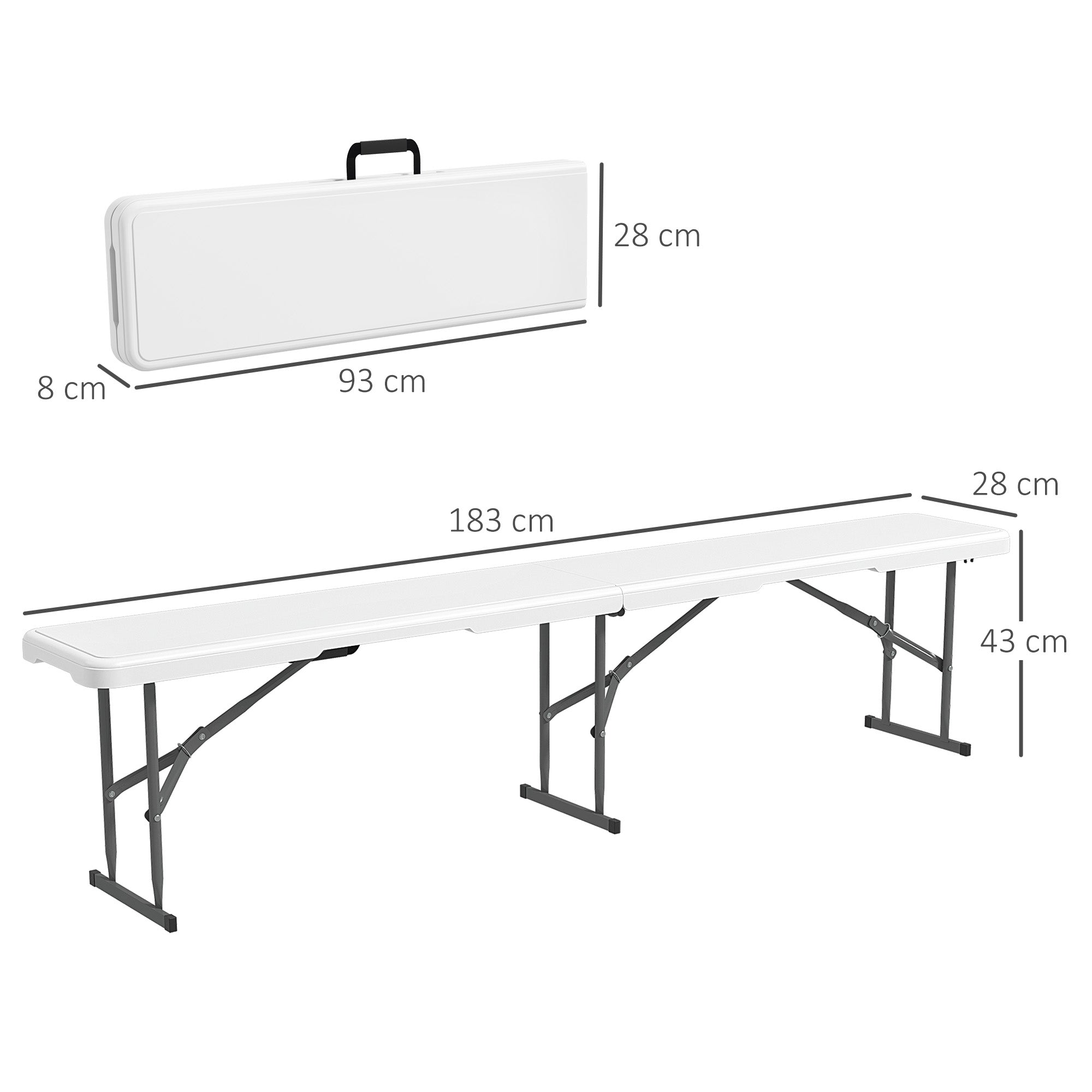 Banco de Jardim Dobrável 3 Lugares 183x28x43 cm Branco