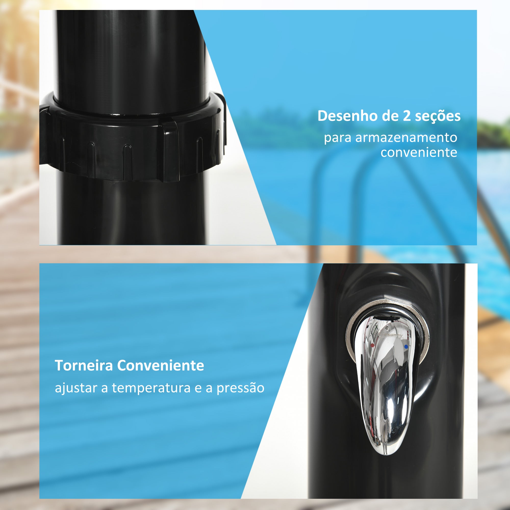 Duche Solar de Jardim – 15,5x15,5x222 cm – Preto – Liga de zinco