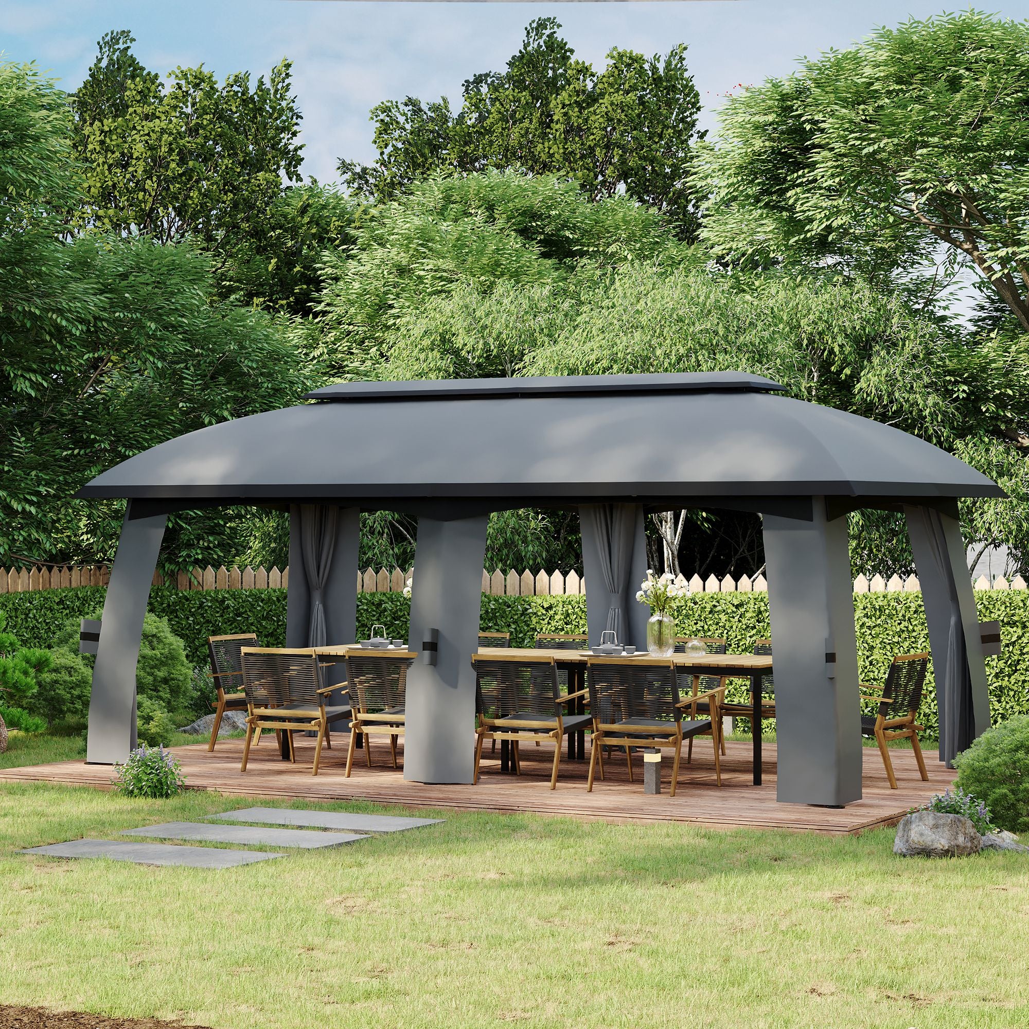 Pérgola de Jardim – 300x600x278 cm – Cinza Escuro – Metal galvanizado, poliéster e nylon