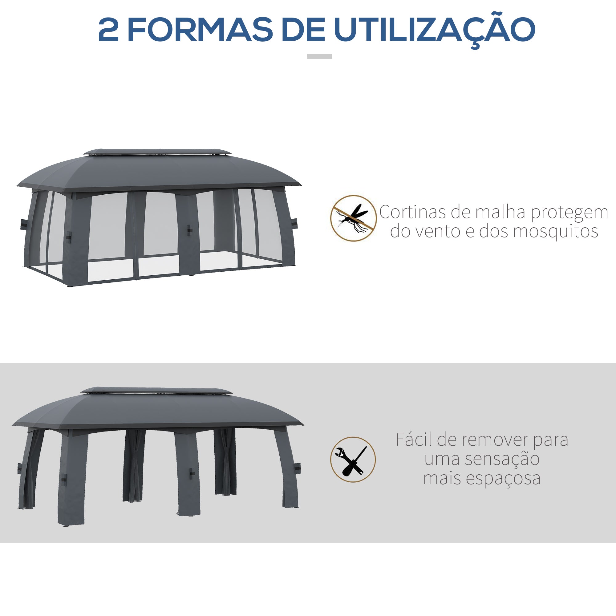 Pérgola de Jardim – 300x600x278 cm – Cinza Escuro – Metal galvanizado, poliéster e nylon