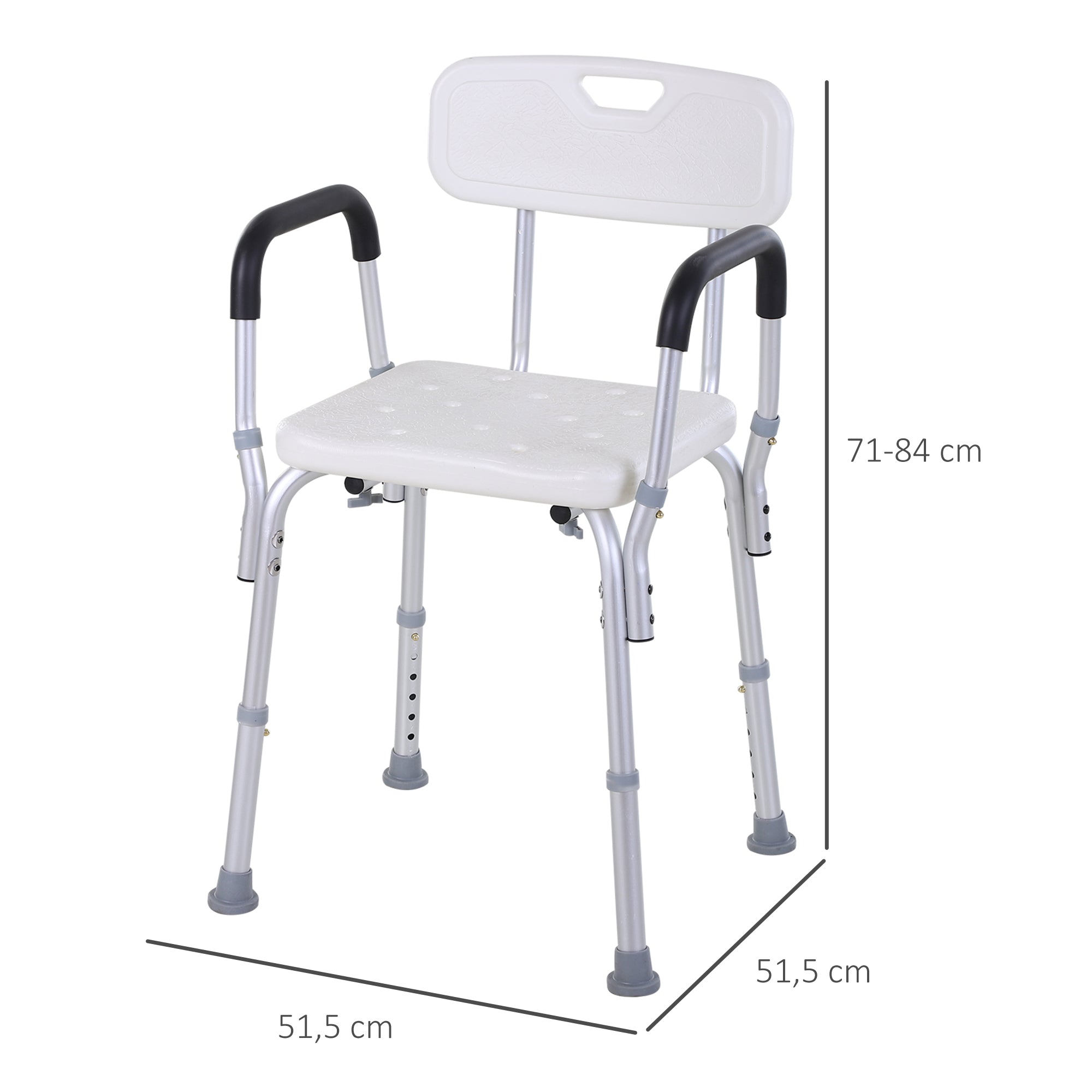 Banco para Duche Antiderrapante – 51,5x51,5x71-84 cm – Branco – Alumínio e PE