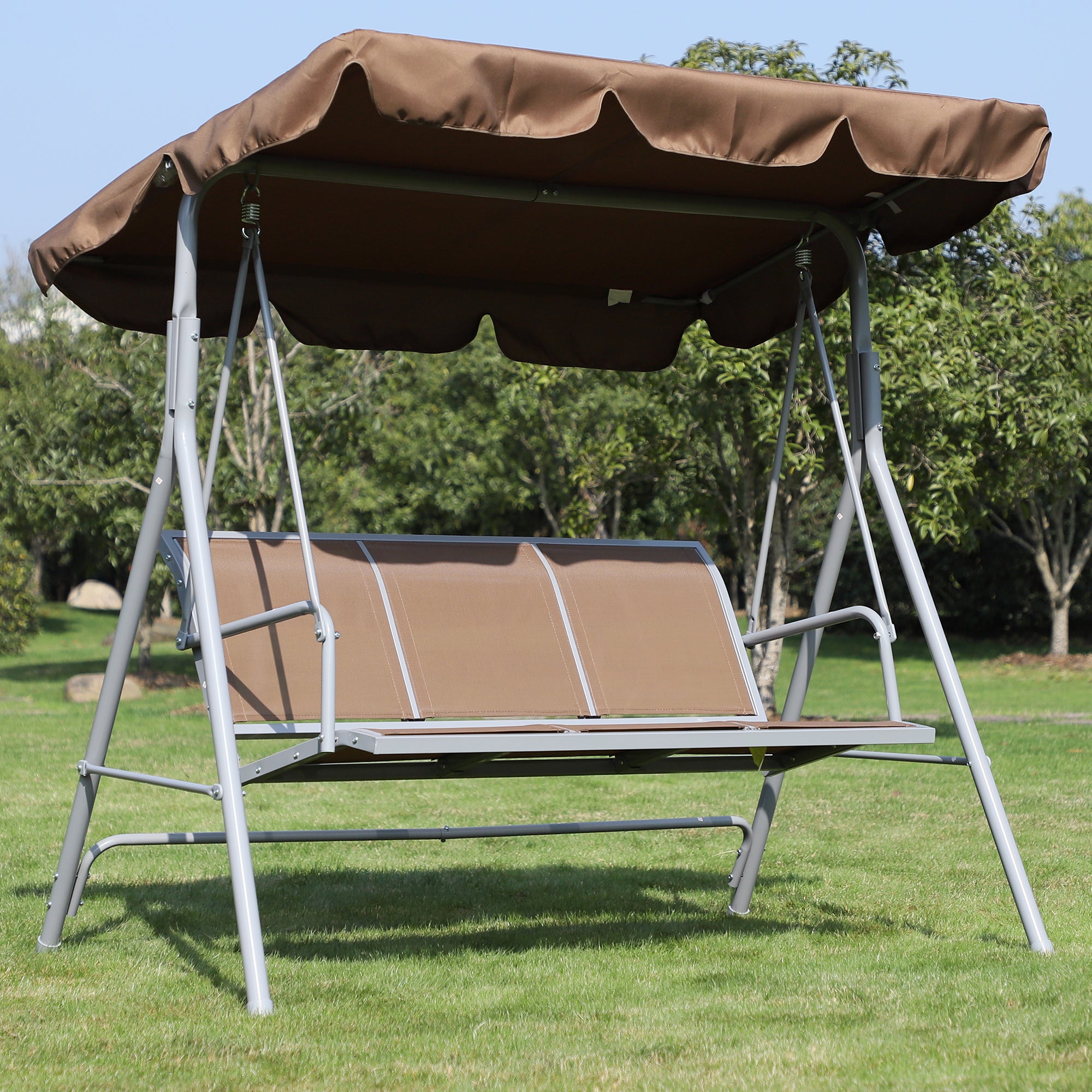 Baloiço Jardim 3 Lugares Marrom 171x108x154cm - Estrutura Metal