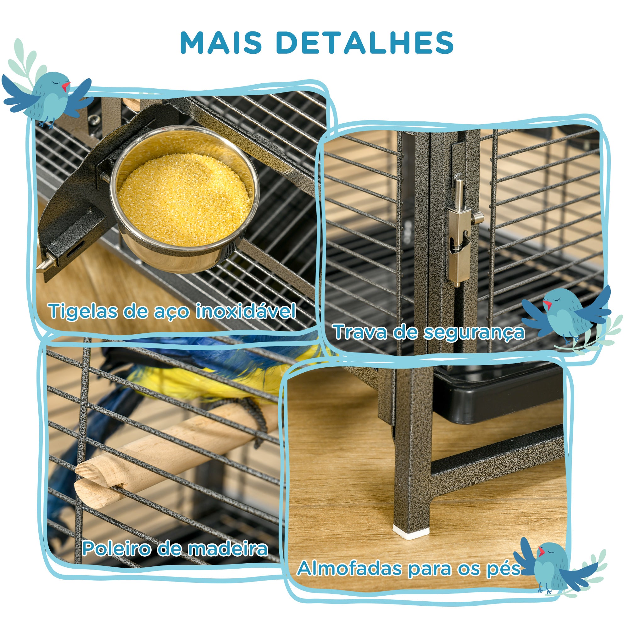 Gaiola para Pássaros Portátil – 48x38x47,8 cm – Preto – Aço e madeira