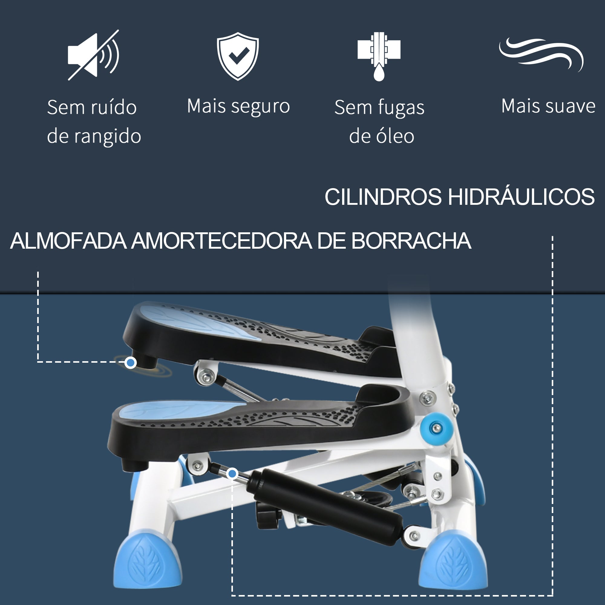 Mini Stepper Fitness em Casa com Tela LCD 55x44x108 cm Branco e Azul