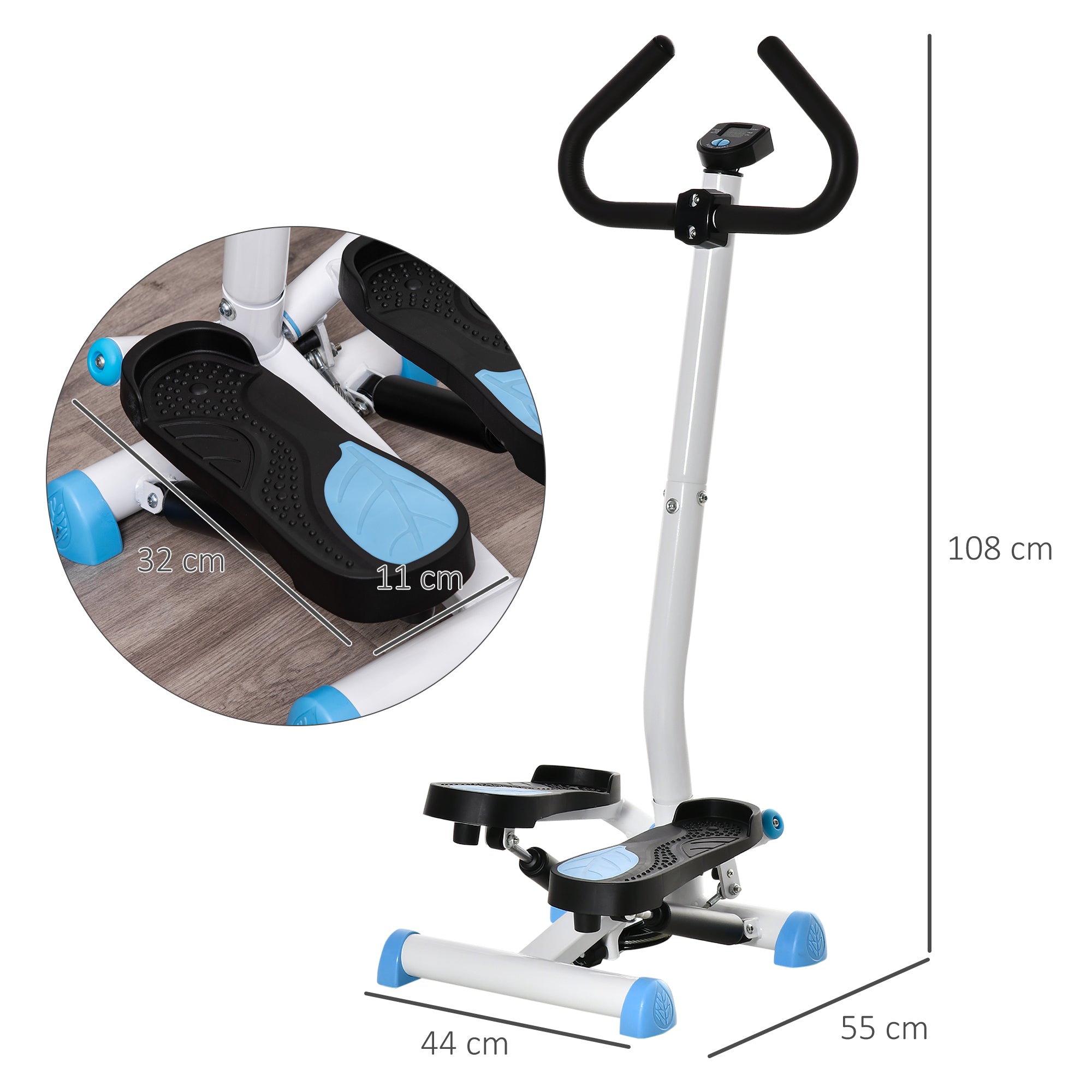 Mini Stepper Fitness em Casa com Tela LCD 55x44x108 cm Branco e Azul