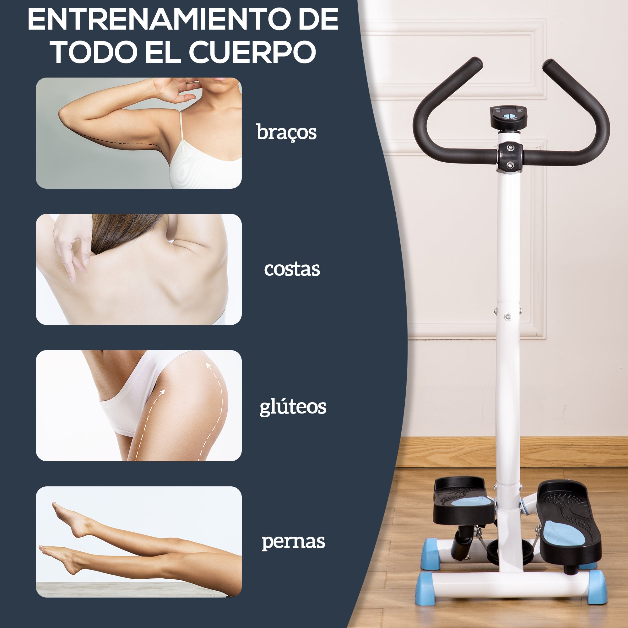 Mini Stepper Fitness em Casa com Tela LCD 55x44x108 cm Branco e Azul