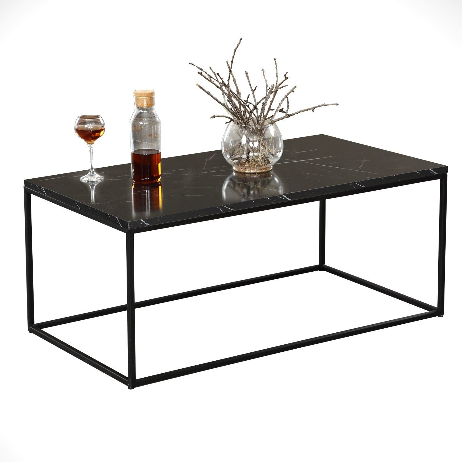 Mesa de Centro em Estilo Industrial, Preta e Branca, 95 x 55 x 43 cm | Painel de Partículas 100% Revestido em Melamina, 18 mm de Espessura | Pernas de Metal Resistente, Design Elegante