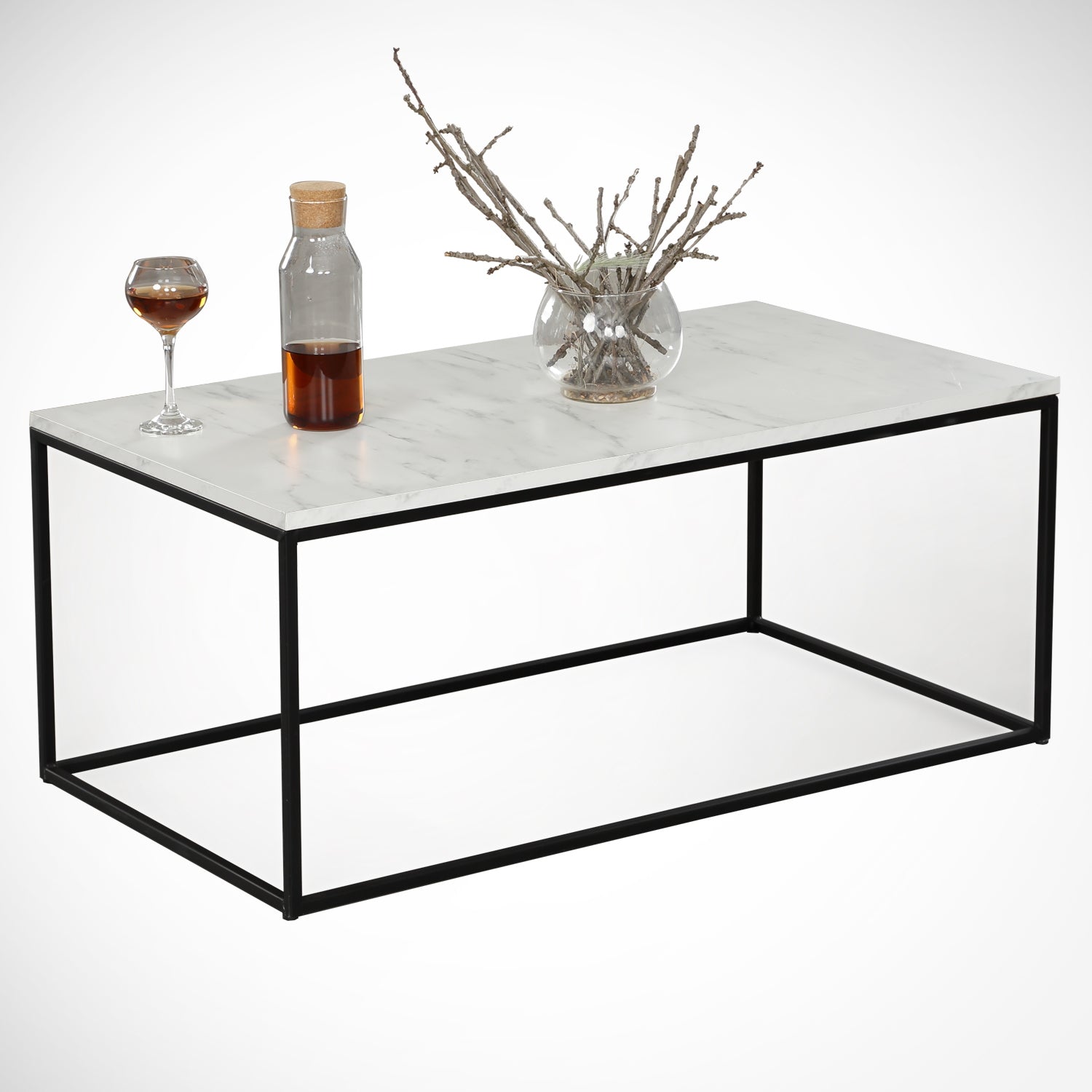 Mesa de Centro Elegante, Branca e Preta, 95 x 55 x 43 cm | Painel de Partículas 100% Revestido em Melamina, 18 mm de Espessura | Pés de Metal Duráveis, Design Industrial de Hotelaria