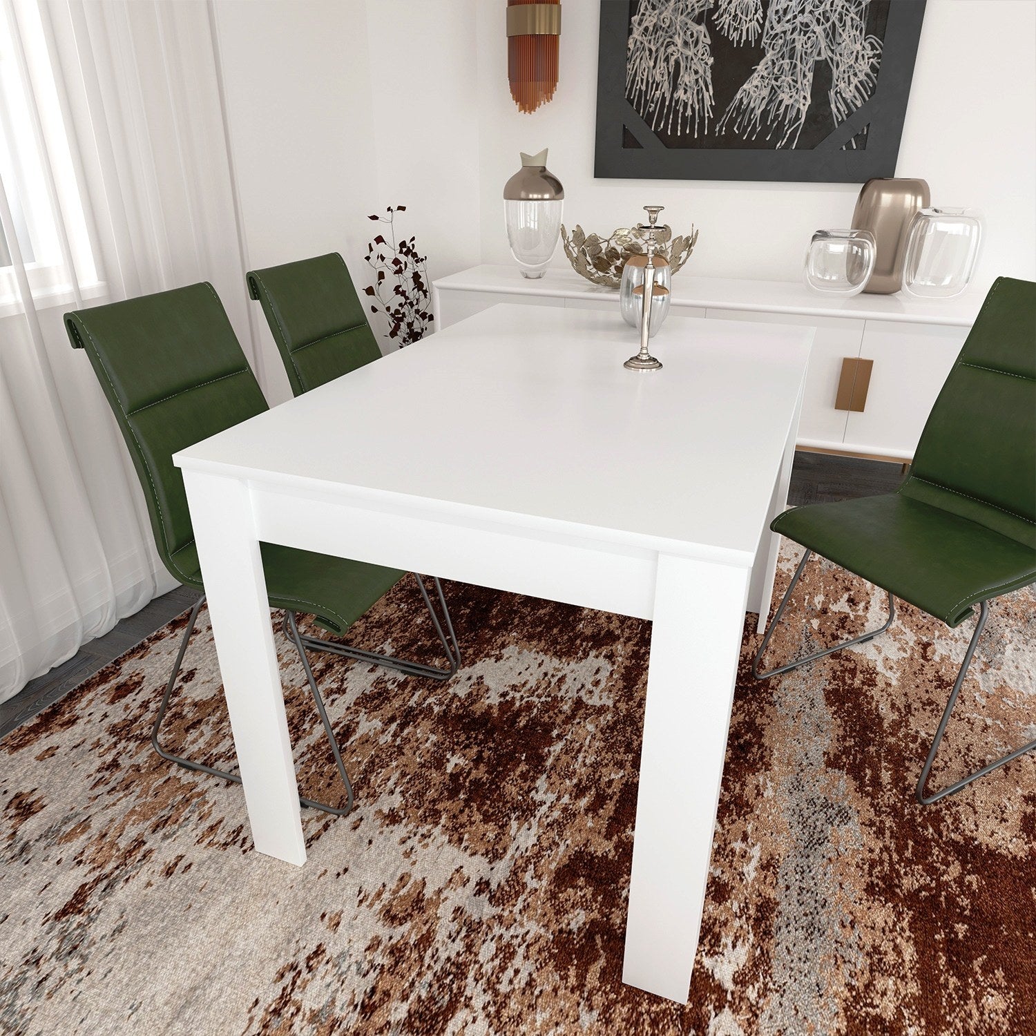 Mesa de Jantar Branca Elegante, 120 x 80 x 78 cm | Painel de Partículas 100% Revestido em Melamina, 18 mm de Espessura | Perfeita para Salas de Jantar Modernas, Elegante e Durável