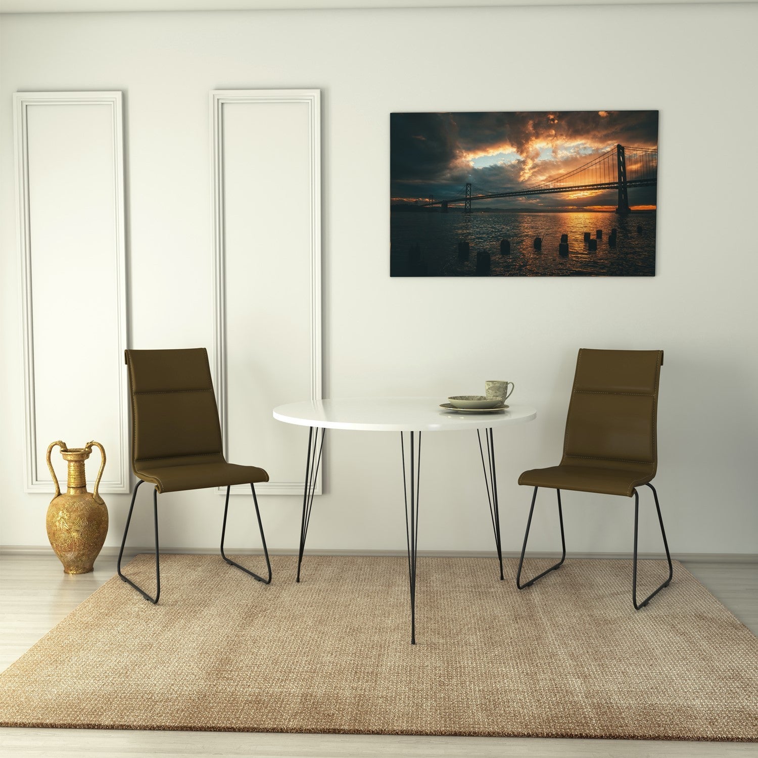 Mesa branca moderna com pernas de metal, 90 x 75 x 90 cm | Painel de partículas 100% revestido em melamina, 18 mm de espessura | Elegante e durável para casa ou escritório