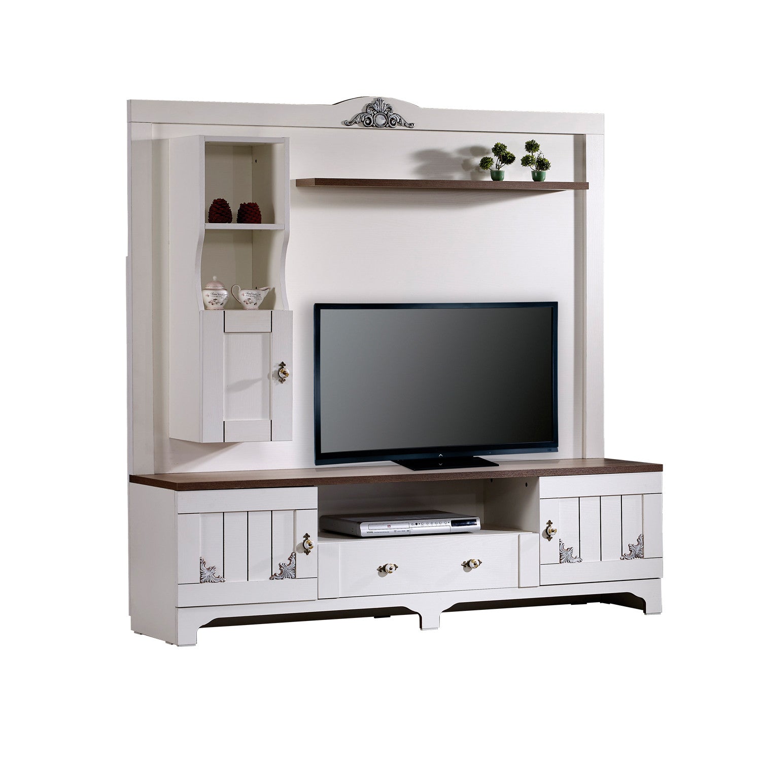 Móvel de TV – 170cm x 182cm x 45cm – Branco e Castanho – Madeira de partículas