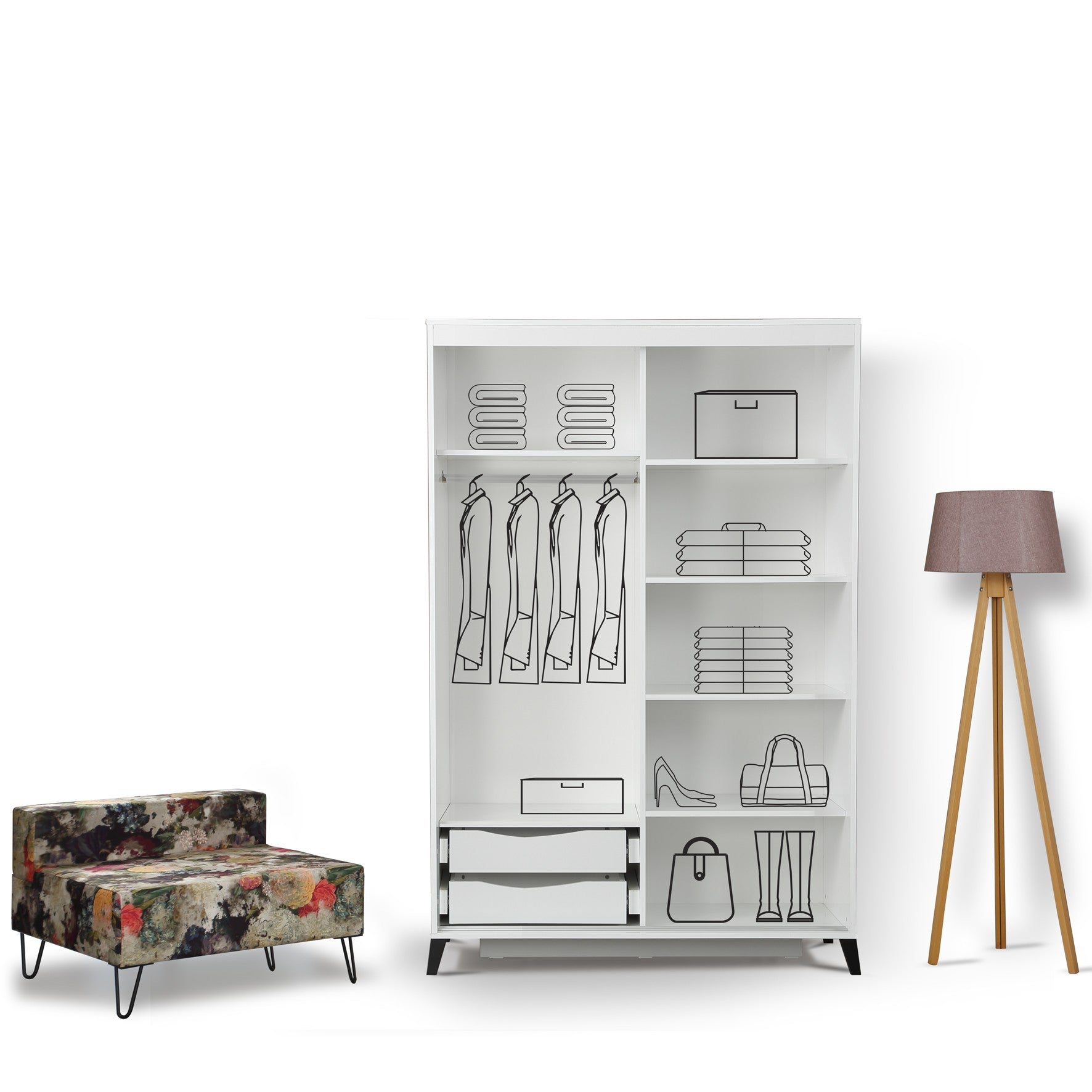 Guarda-roupa – 140cm x 216cm x 60cm – Branco – Painéis de partículas revestido a melamina