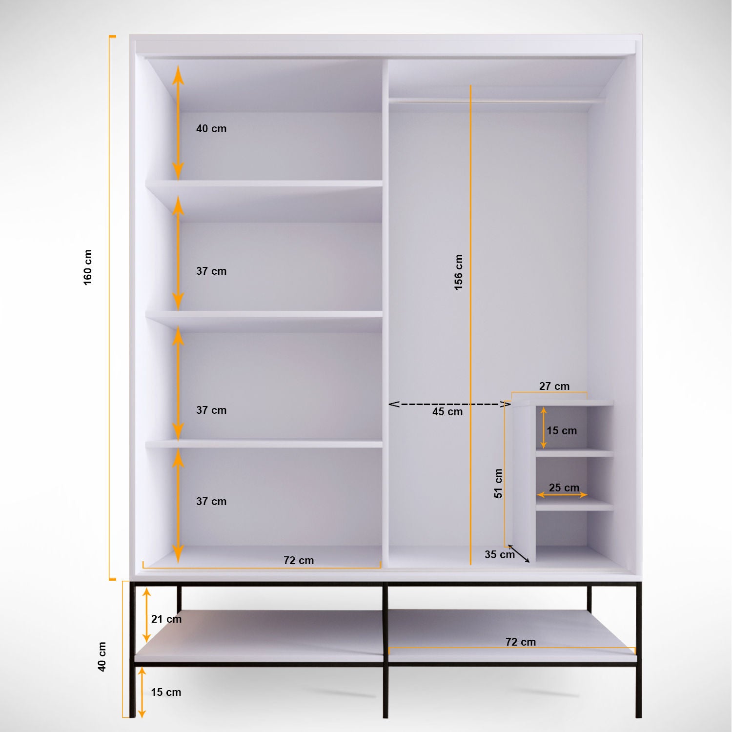 Guarda-roupa de painel de partículas revestido a melamina – 150 cm x 200 cm x 57 cm – Branco, Preto e Dourado