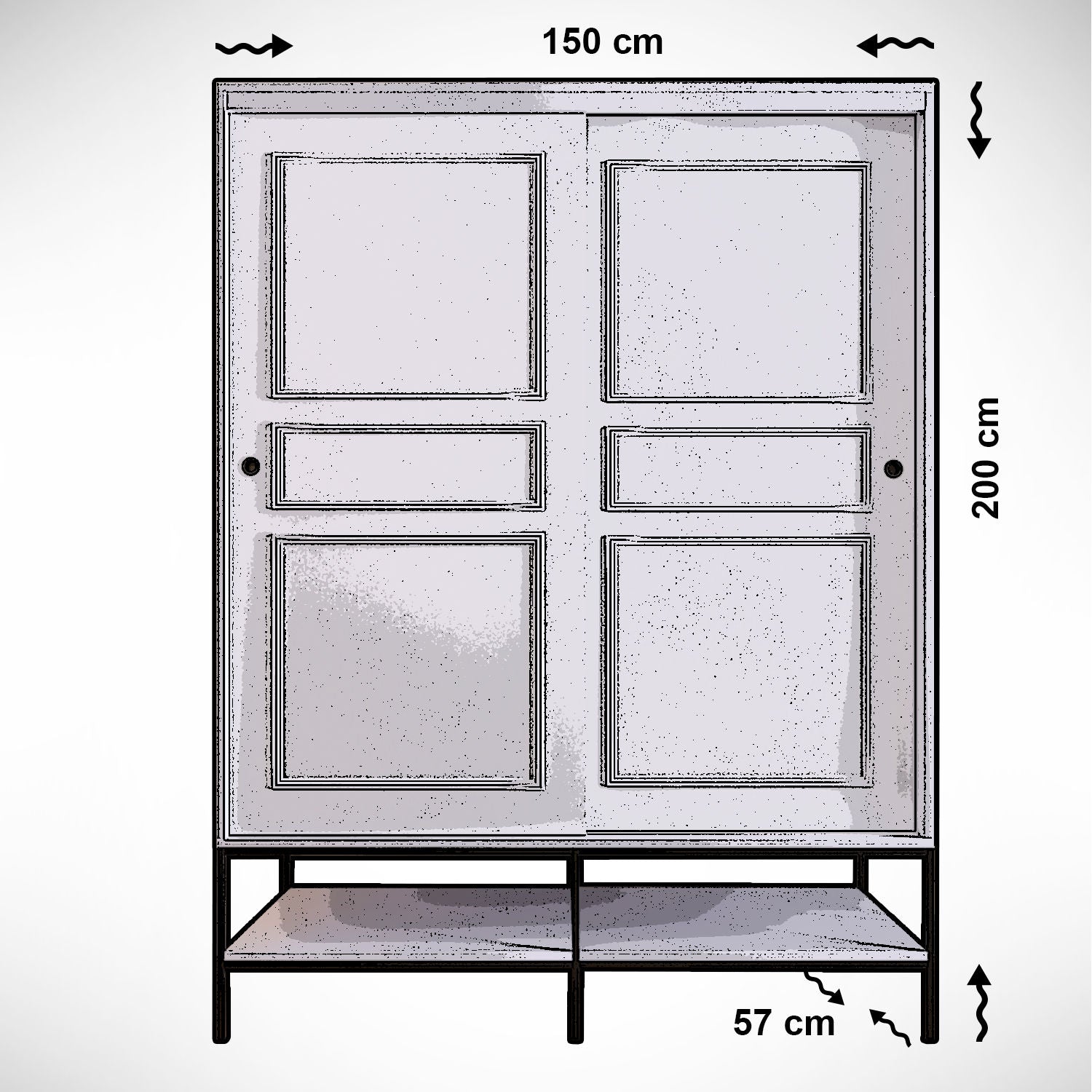 Guarda-roupa de painel de partículas revestido a melamina – 150 cm x 200 cm x 57 cm – Branco, Preto e Dourado