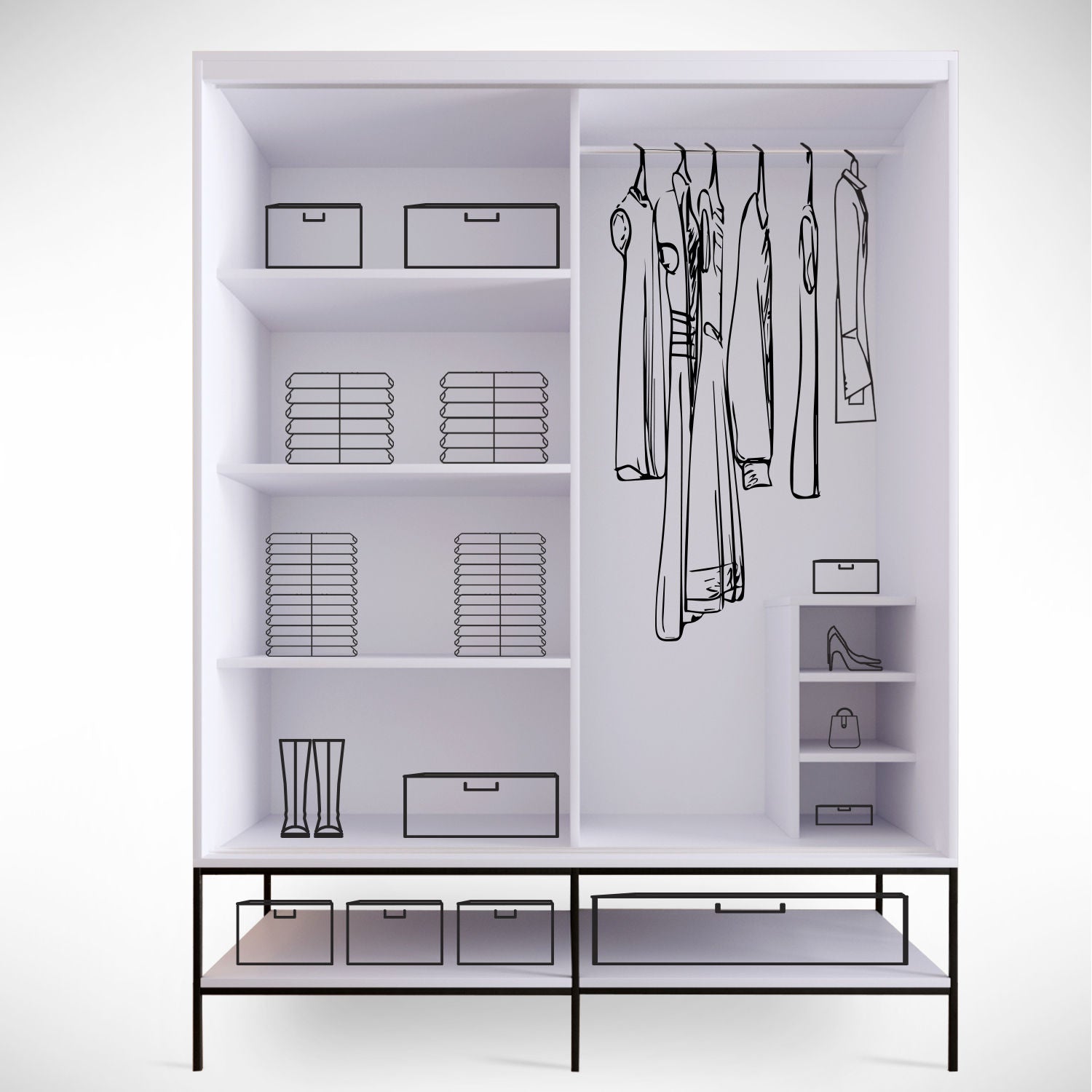 Guarda-roupa de painel de partículas revestido a melamina – 150 cm x 200 cm x 57 cm – Branco, Preto e Dourado