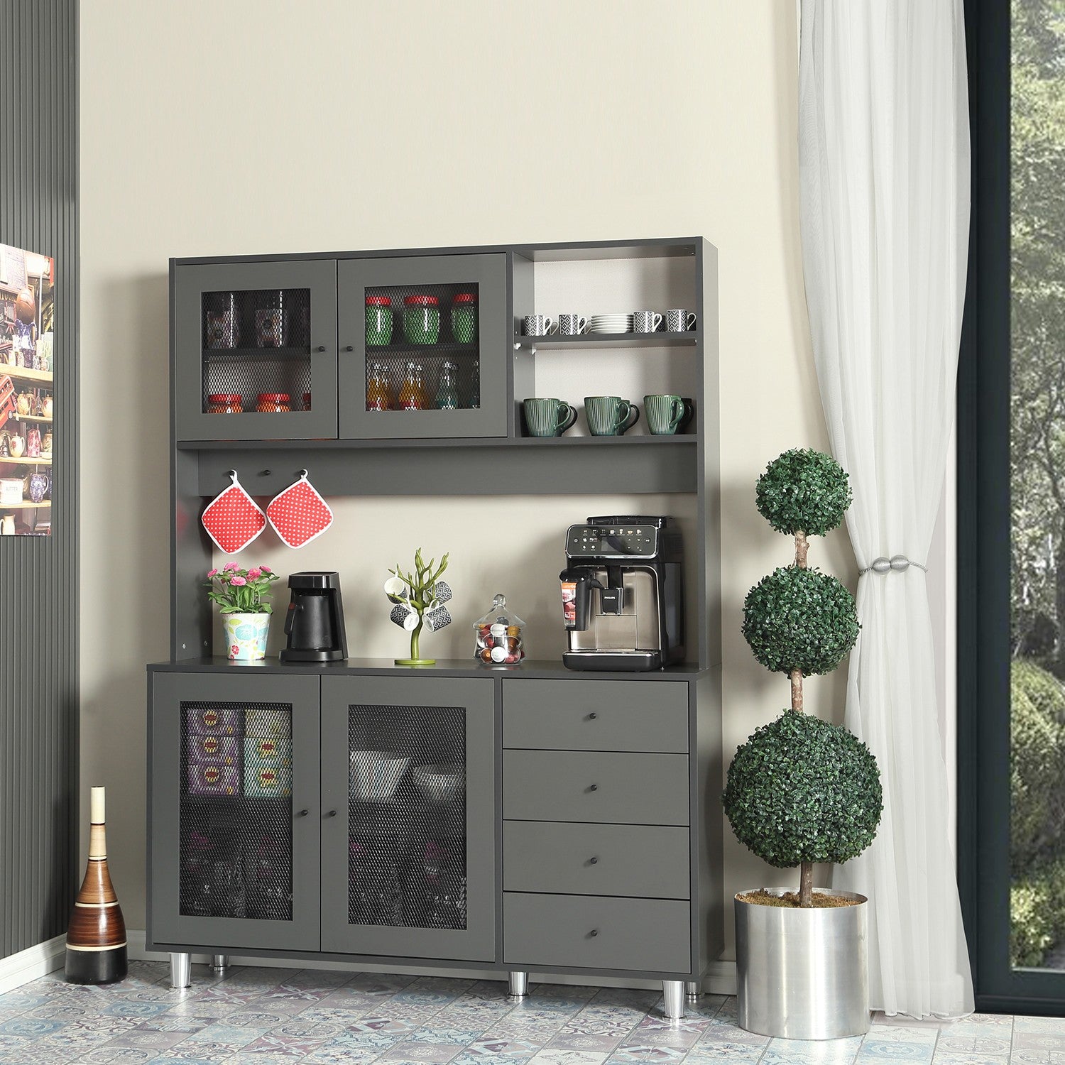 Armário multiuso – 140 cm x 187 cm x 40 cm – Antracite – Aglomerado