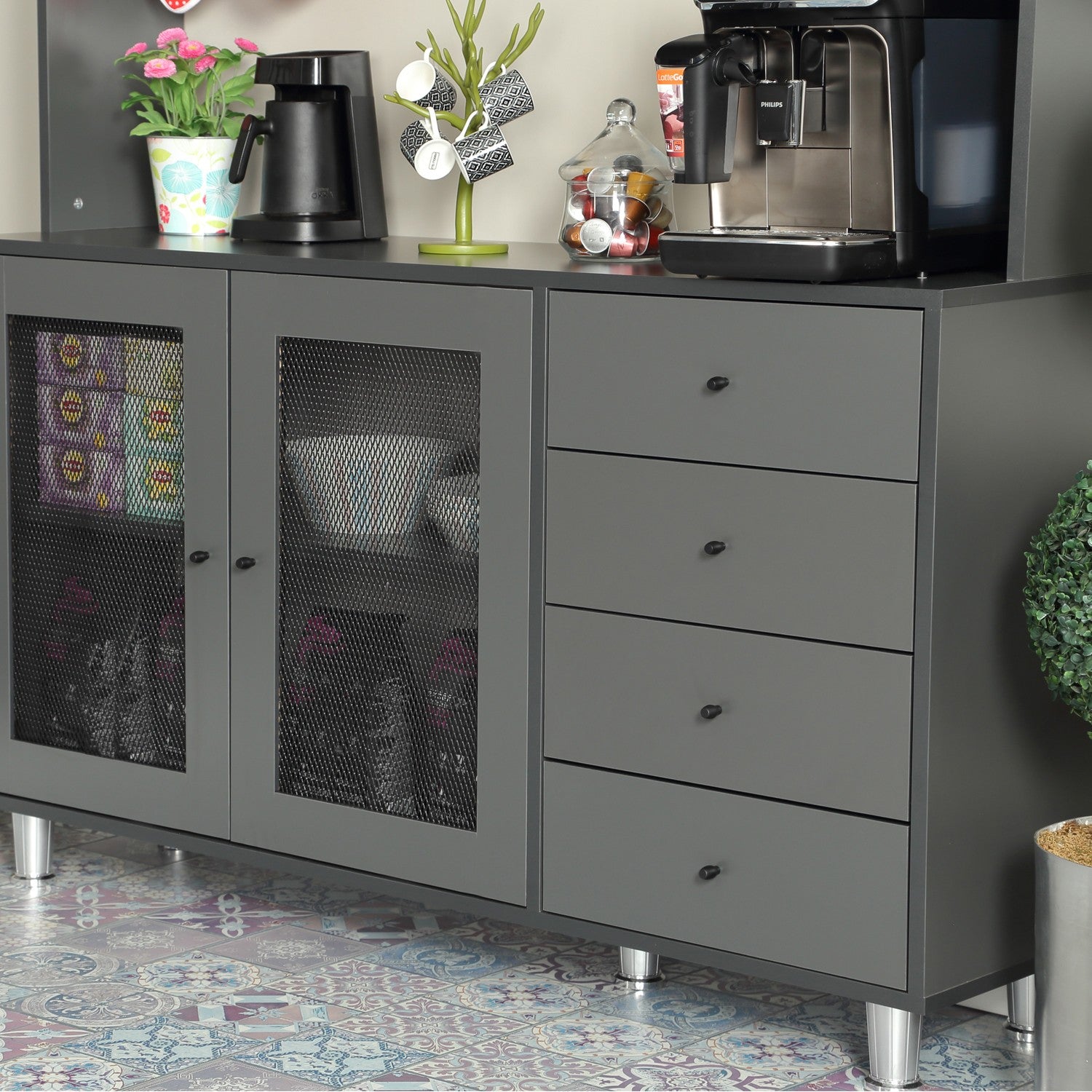 Armário multiuso – 140 cm x 187 cm x 40 cm – Antracite – Aglomerado