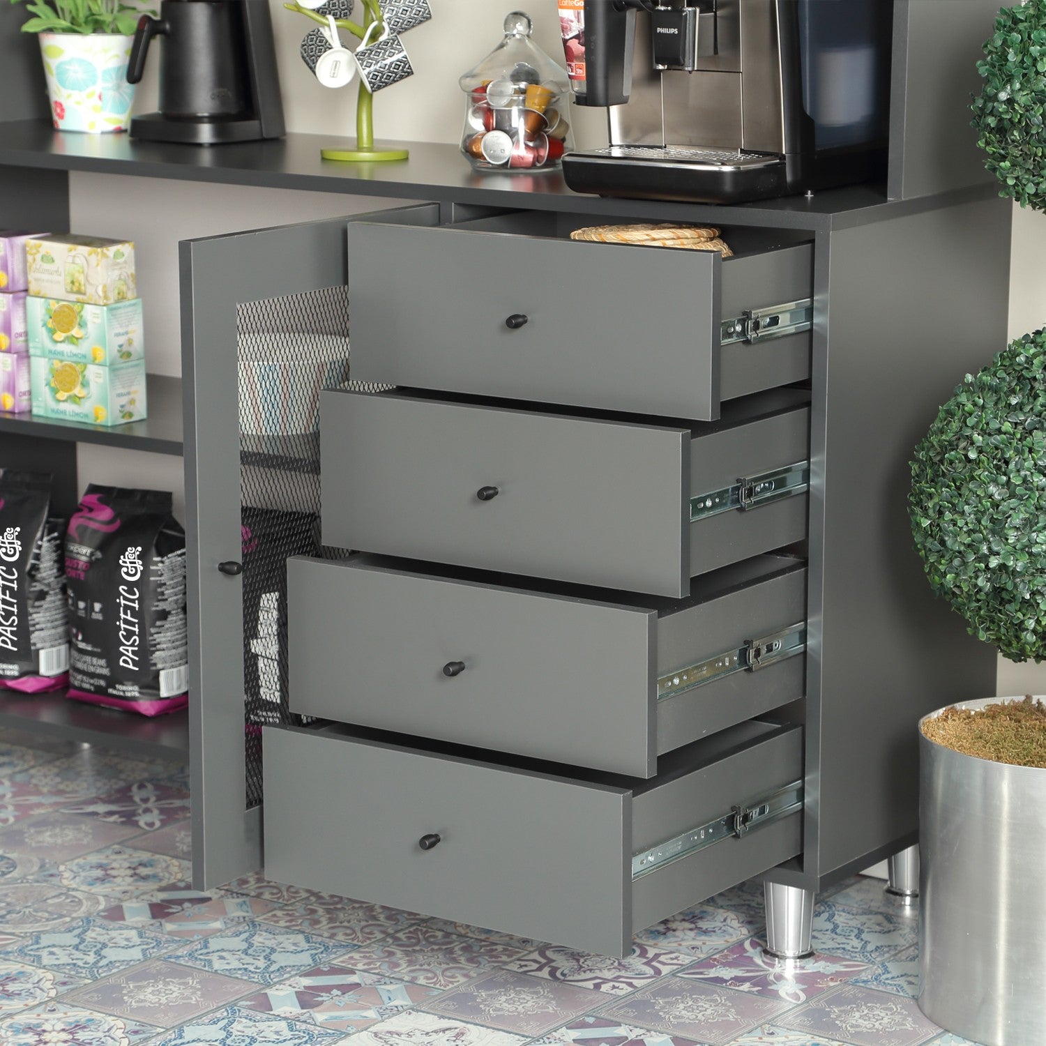 Armário multiuso – 140 cm x 187 cm x 40 cm – Antracite – Aglomerado