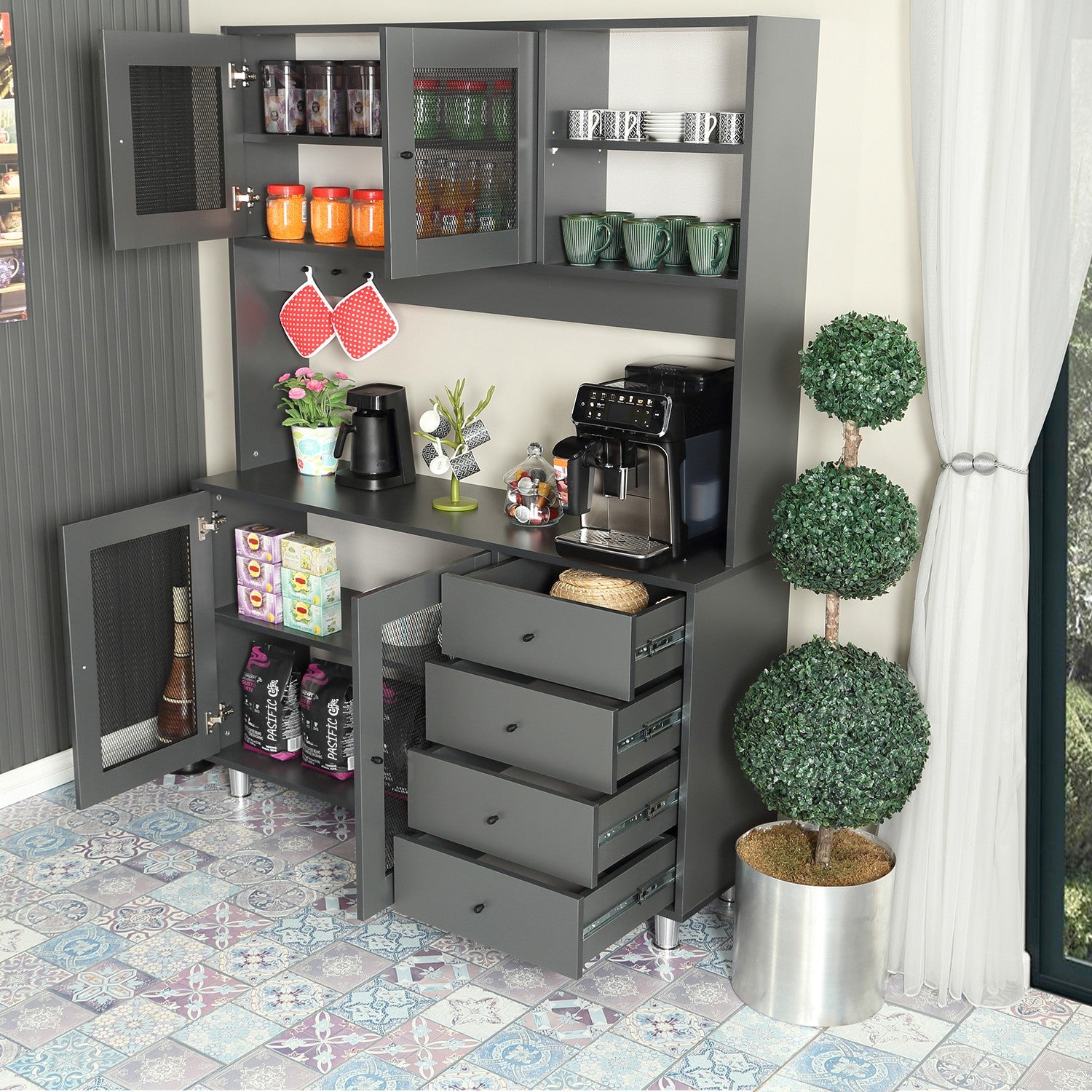 Armário multiuso – 140 cm x 187 cm x 40 cm – Antracite – Aglomerado