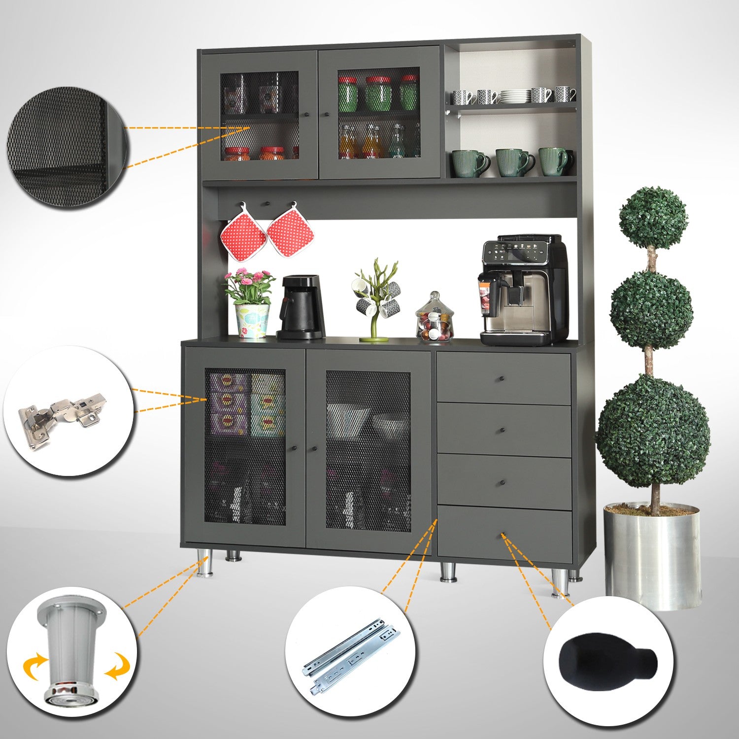 Armário multiuso – 140 cm x 187 cm x 40 cm – Antracite – Aglomerado